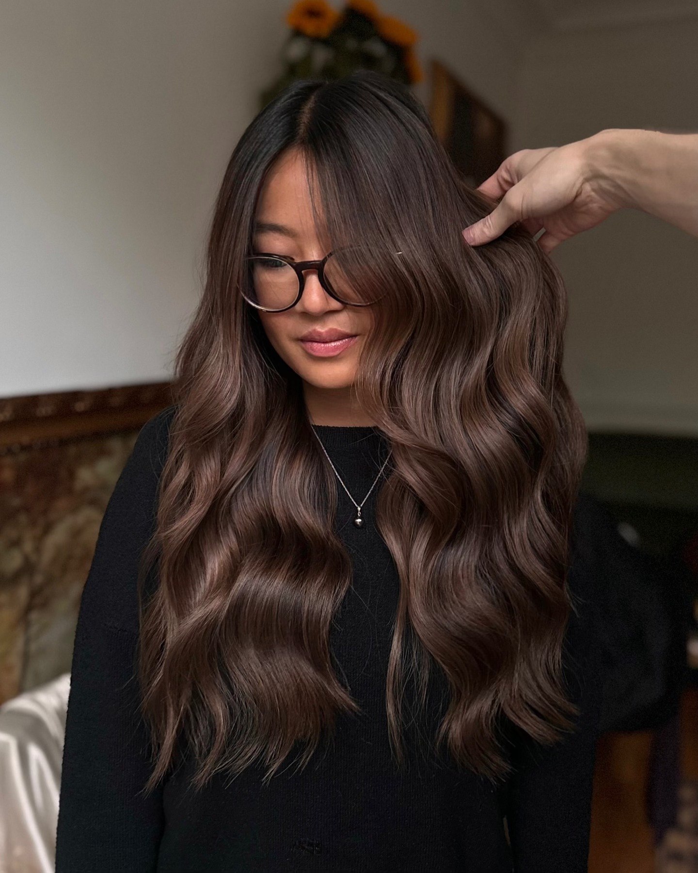 Deep Espresso Waves With Subtle Ash Balayage