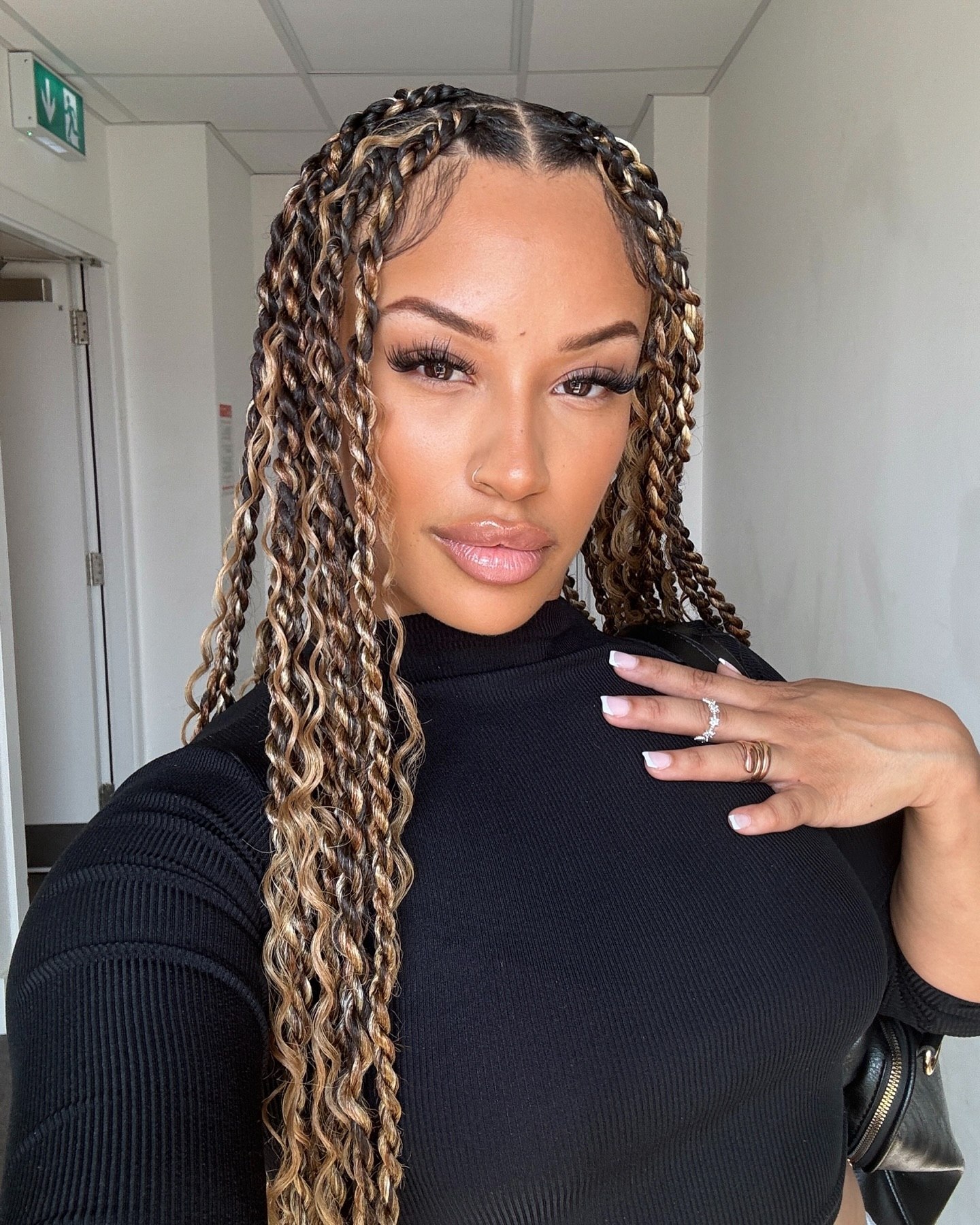 Blonde Streaked Two-Strand Twists With Defined Curls
