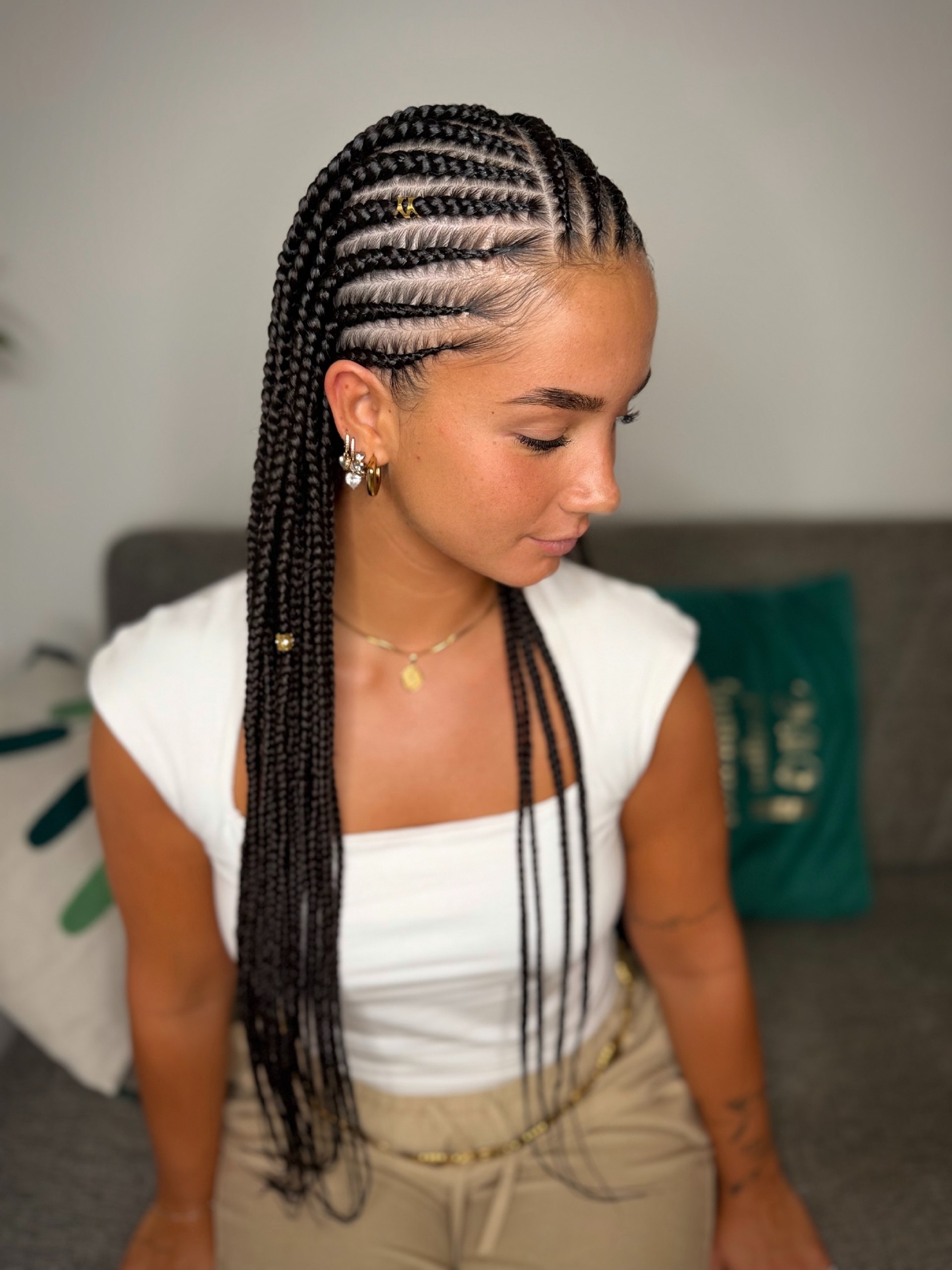 Sleek Fulani Braids With Gold Accents
