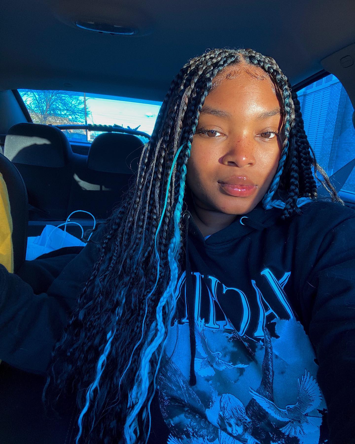 Wavy Box Braids With Blue Accents