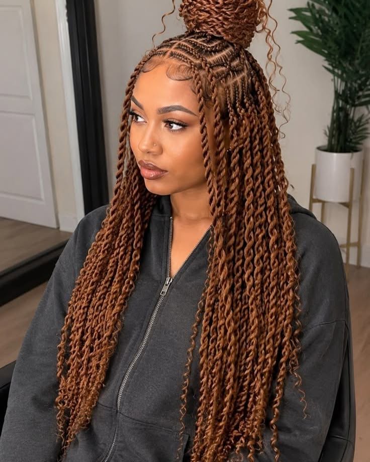 Chic Half-Up Twisted Braids With Curly Ends