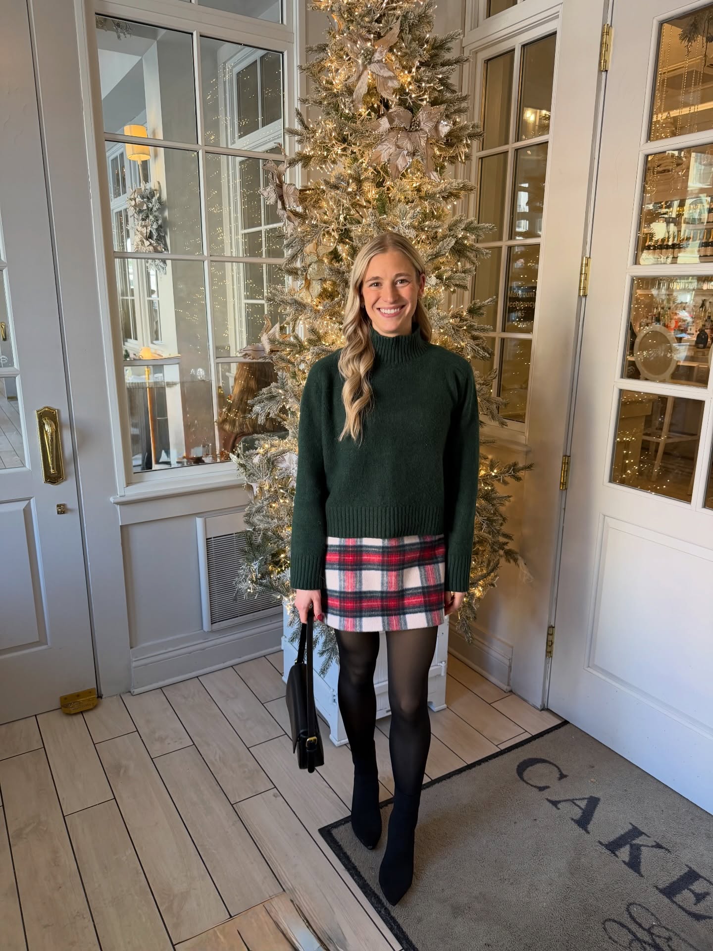 Classic Plaid Skirt With Hunter Green Turtleneck