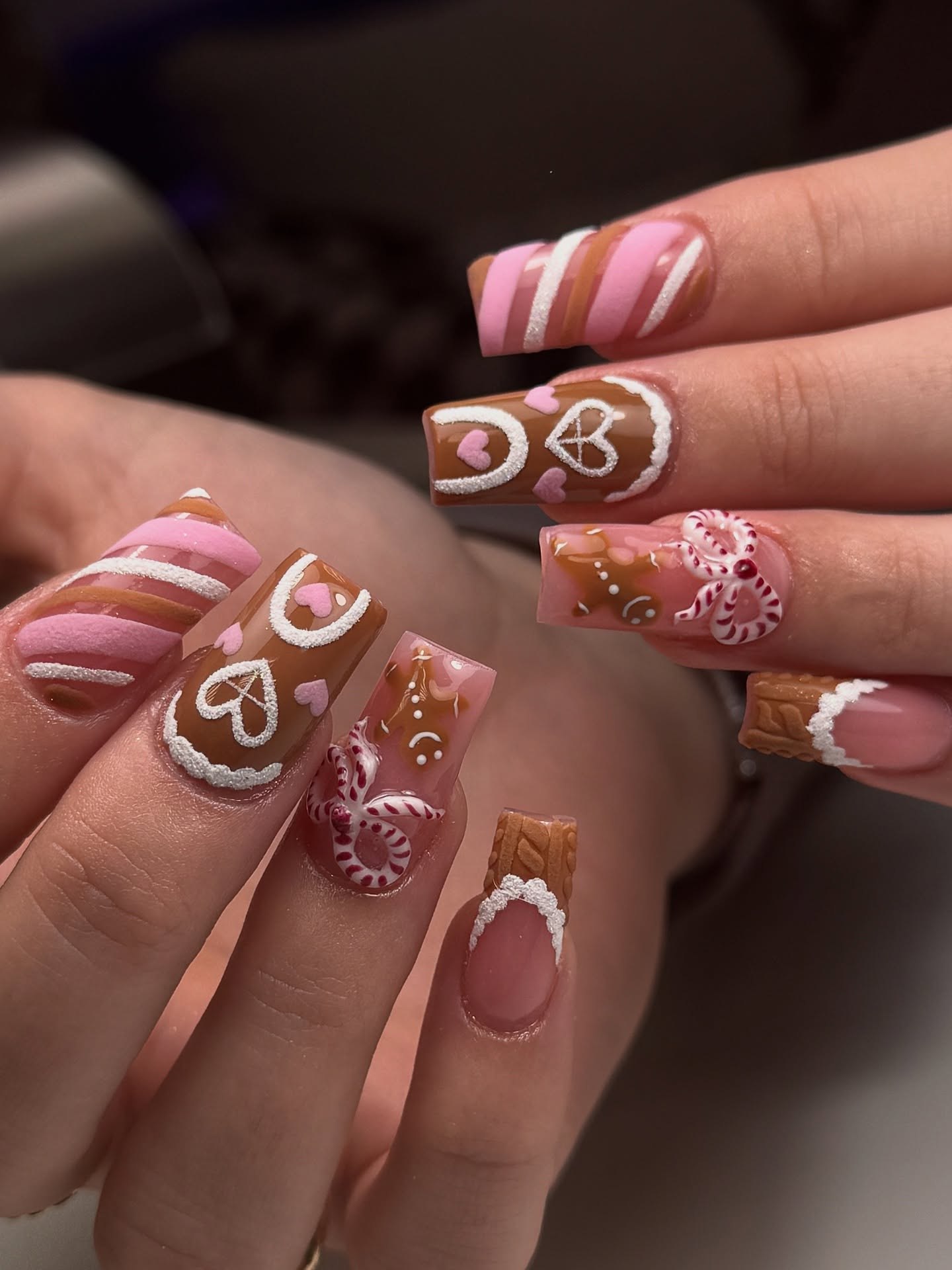 Gingerbread House & Candy Cane Acrylic Nails
