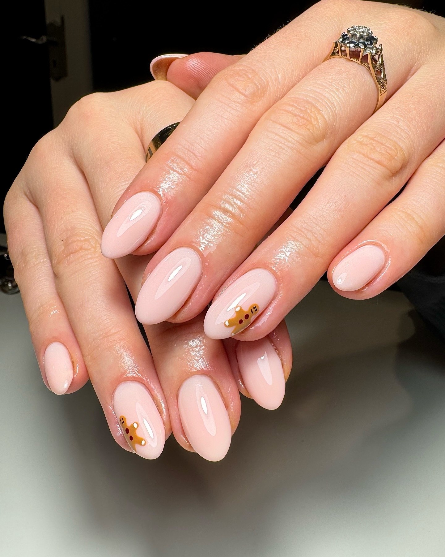 Sweet Gingerbread Man Accent Almond Nails