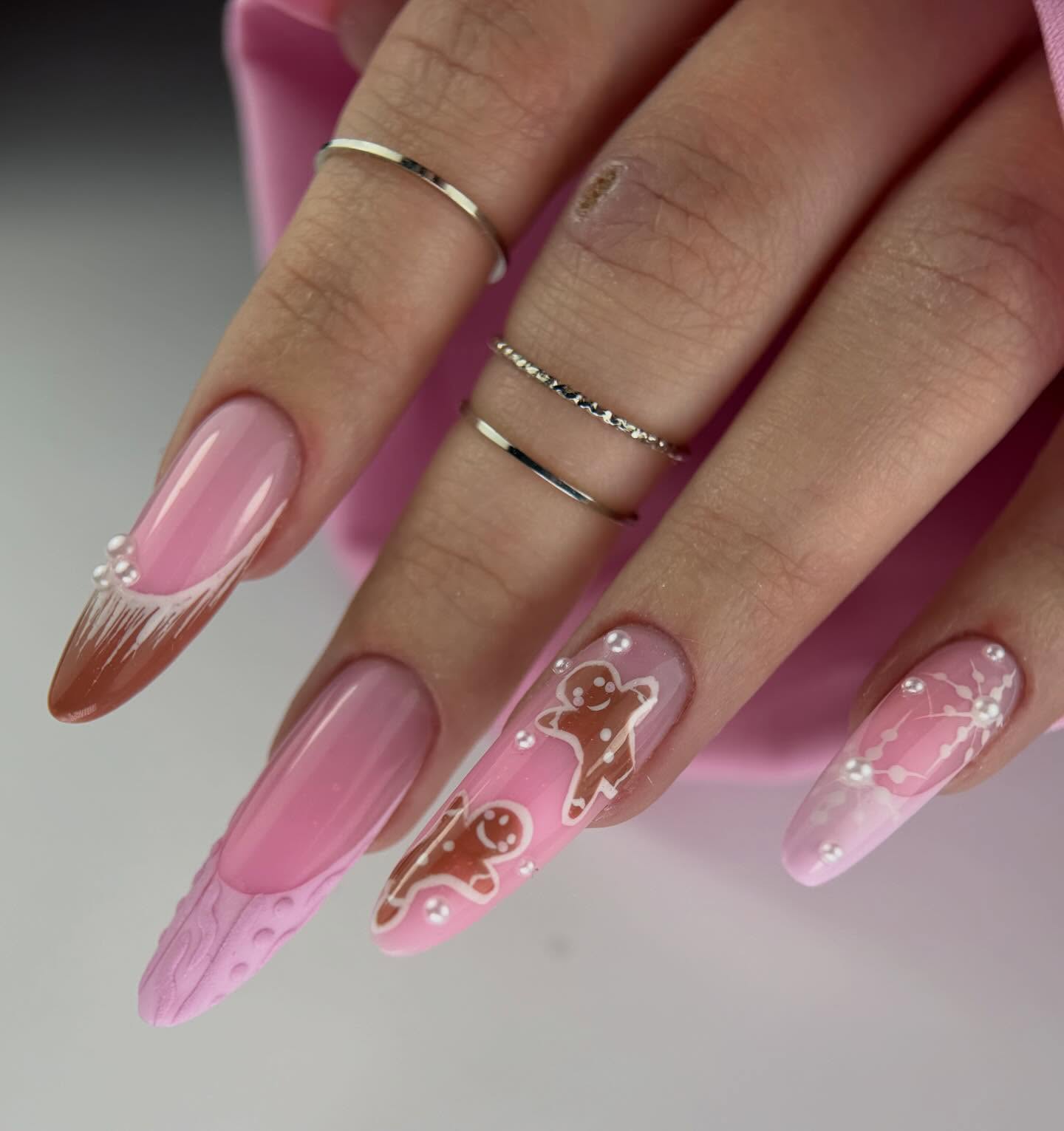 Gingerbread French Tips With Sweater Texture
