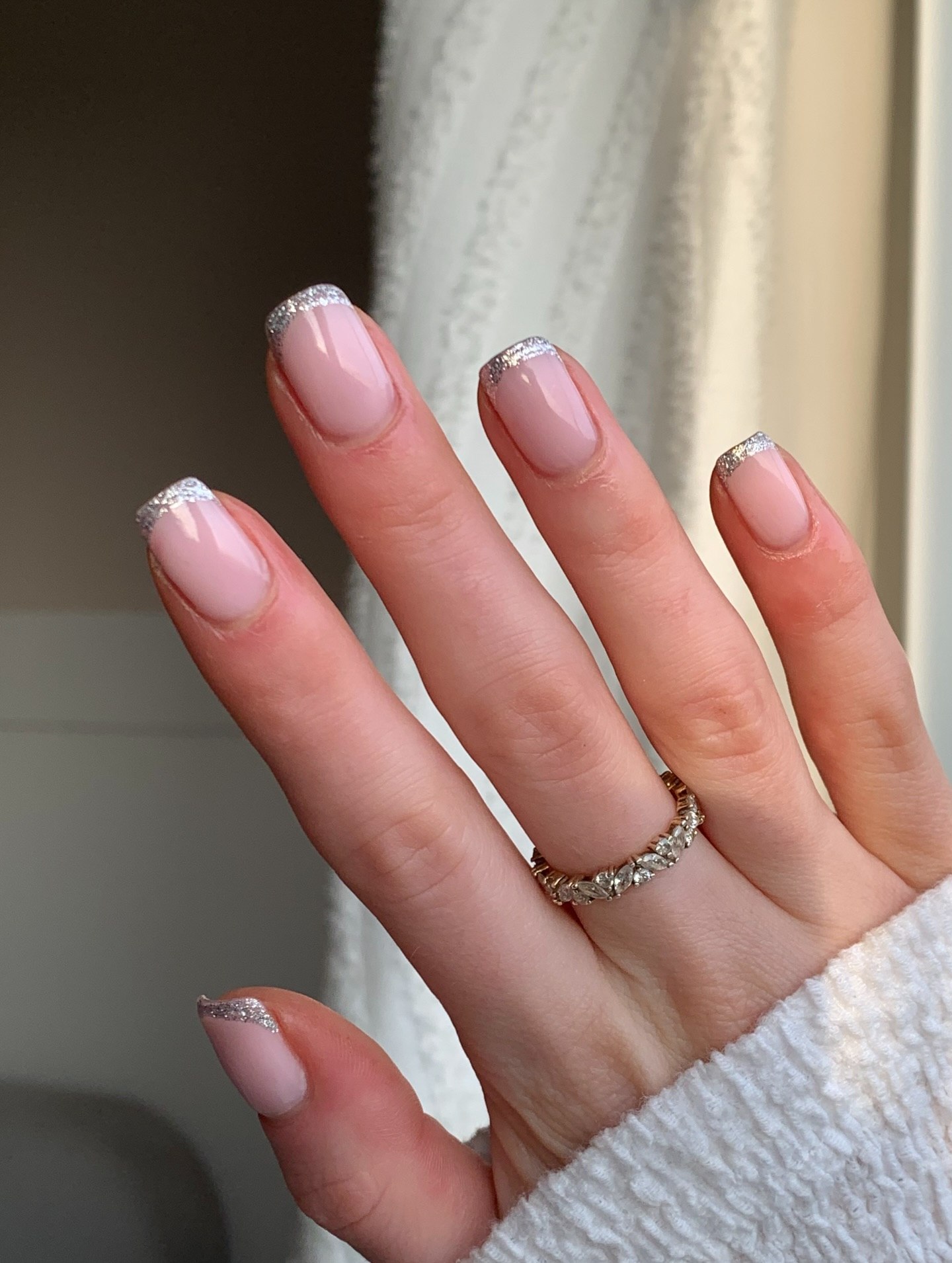 Classic Pink French With Silver Glitter Tips