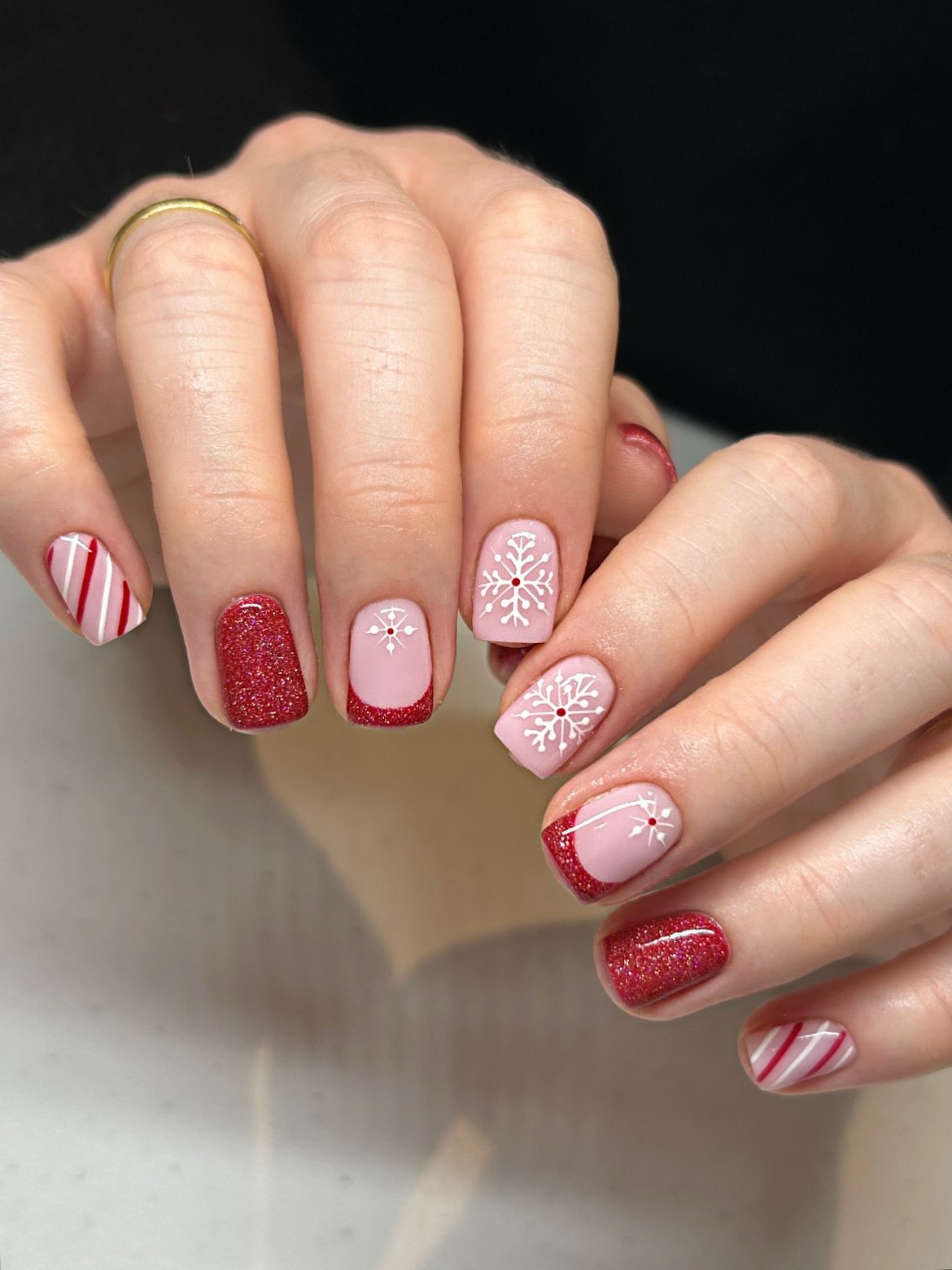 Glittering Snowflakes and Candy Cane French Tips