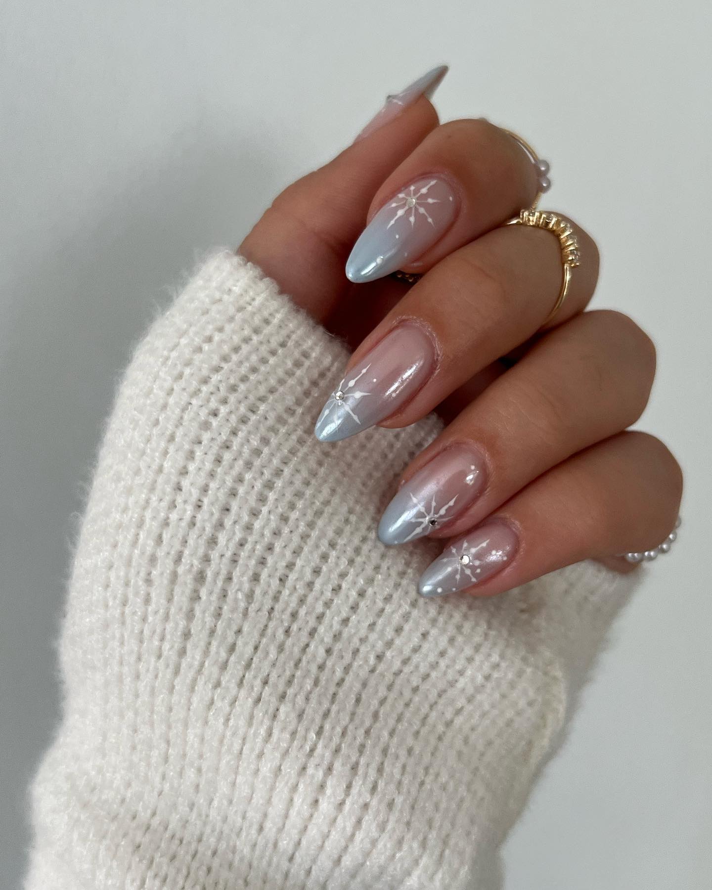 Winter Snowflake Ombre Almond Nails