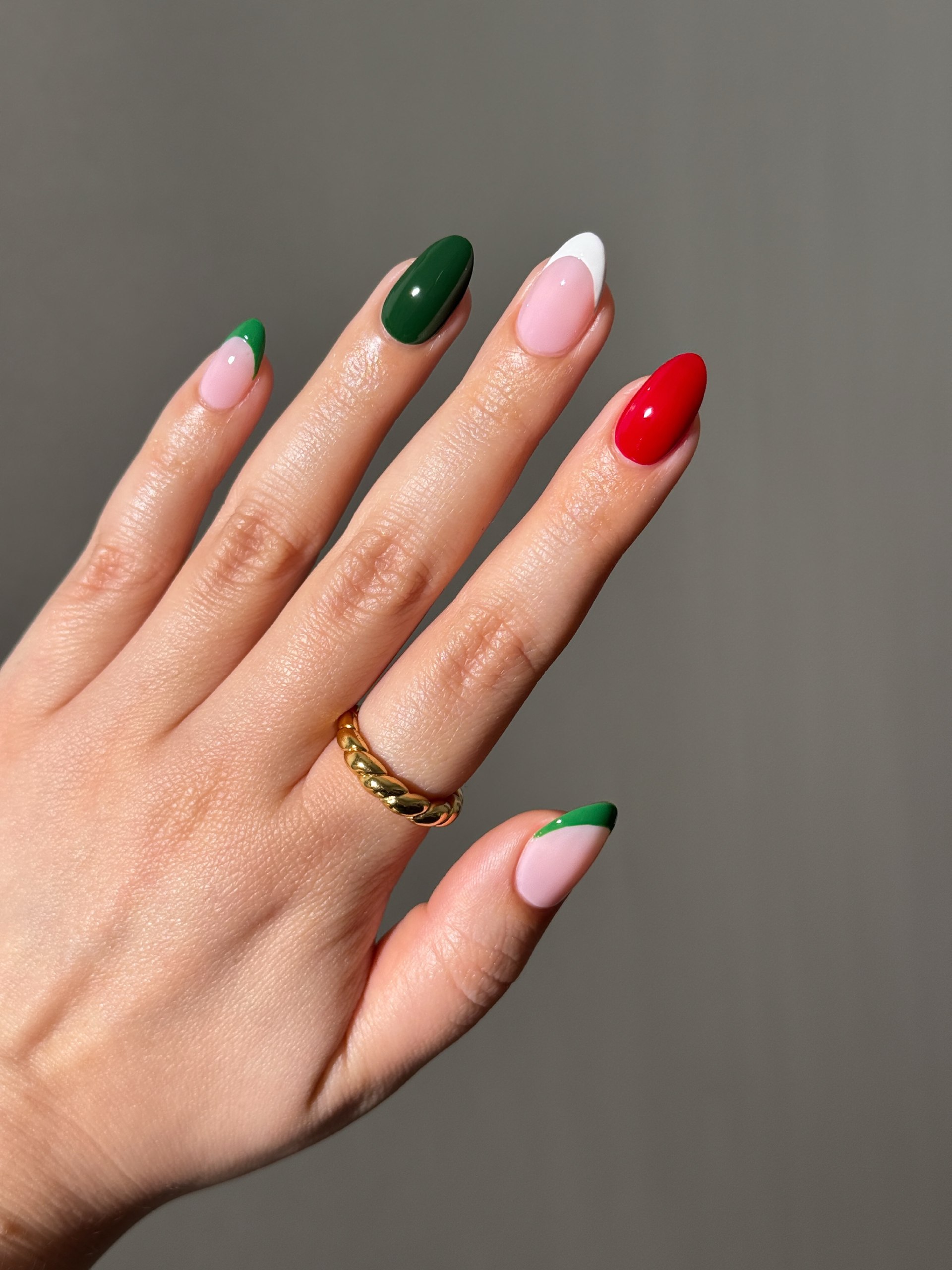 Classic Christmas French Almond Nails