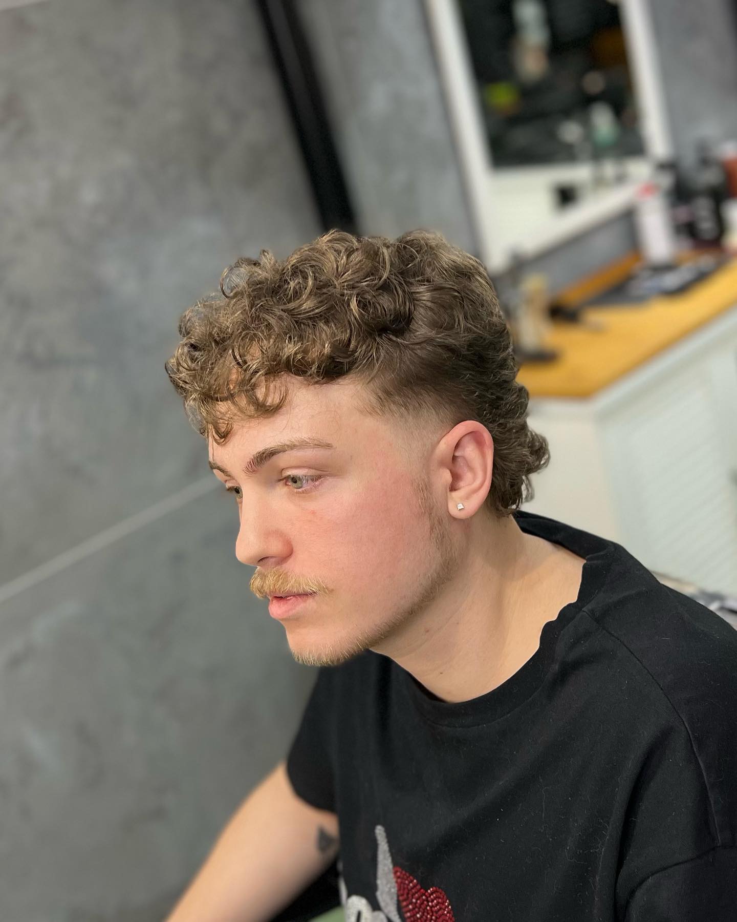 Textured Curly Mullet With Faded Sides