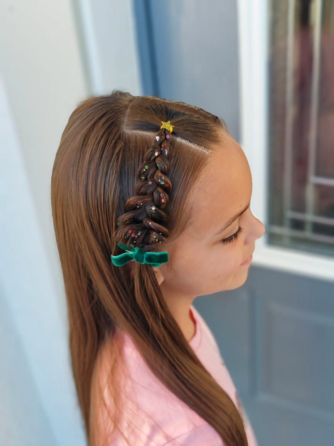 Festive Braided Christmas Tree Hairstyle With Sparkles