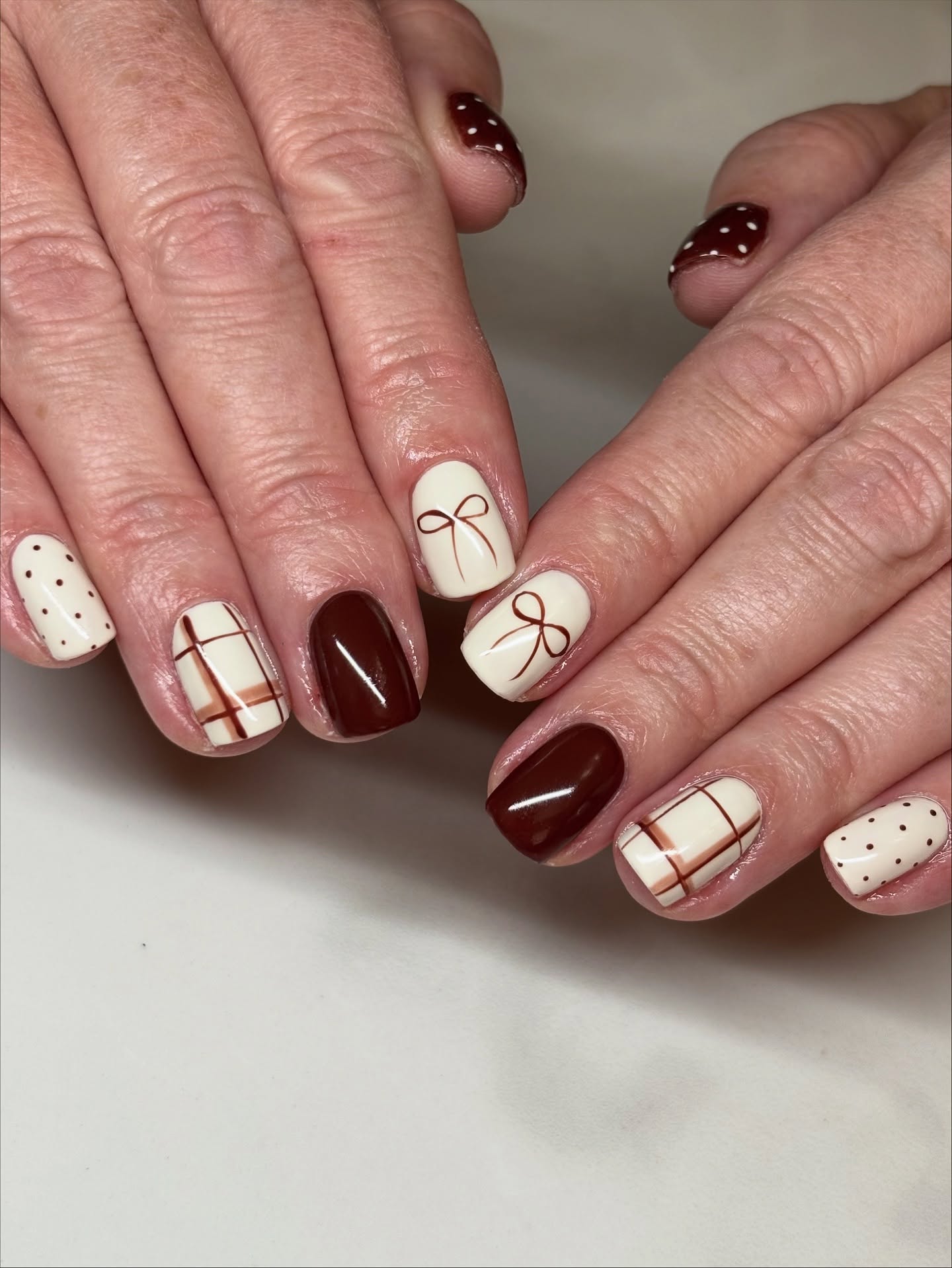 Cozy Plaid and Polka Dot Short Nails