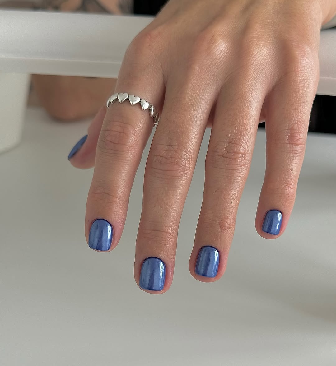 Shimmering Periwinkle Short Squoval Nails