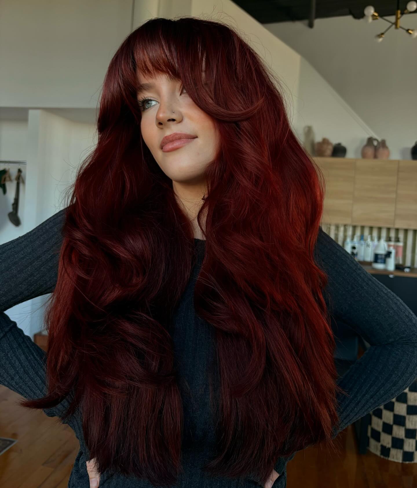 Crimson Cascade With Face-Framing Layers