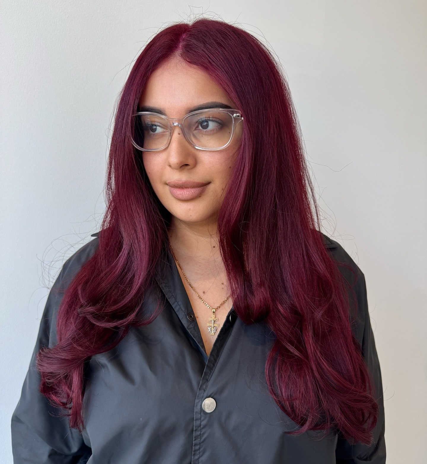 Deep Cherry Red Waves With Subtle Face Framing