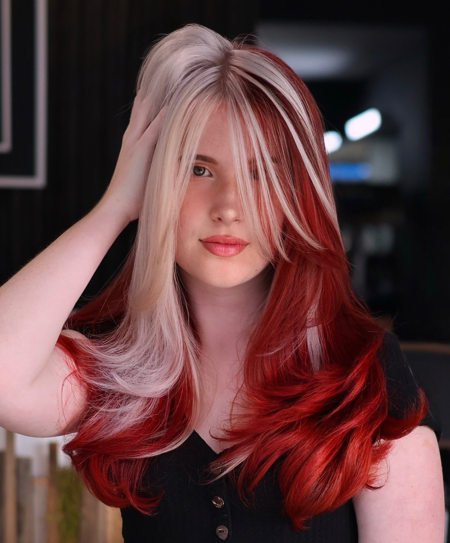 Cherry Red Chunky Highlights With Platinum Money Piece