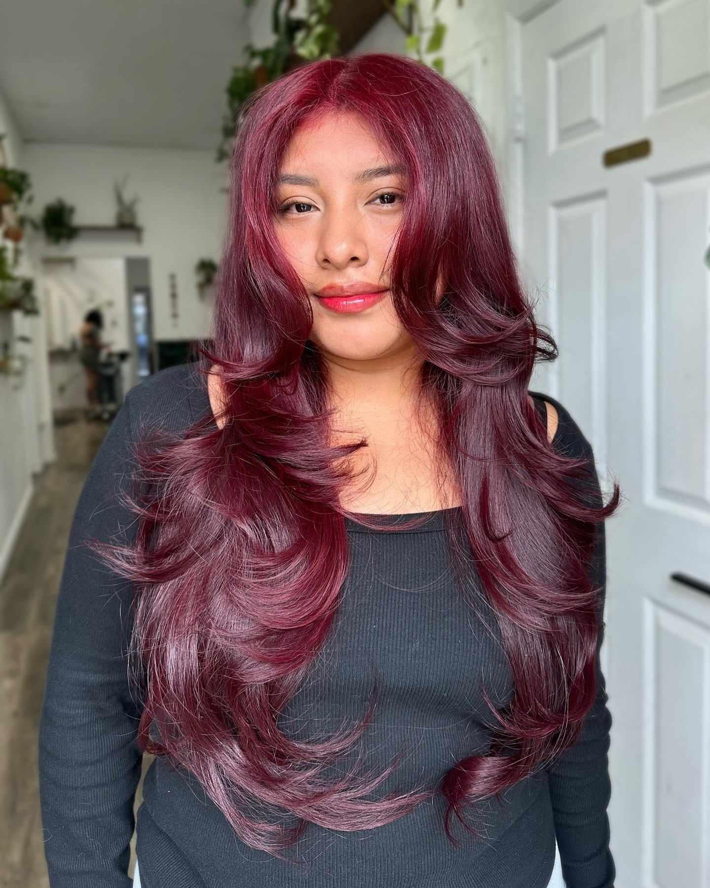 Deep Cherry Cola Layers With Face Framing