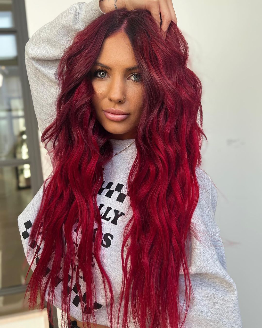 Vibrant Cherry Red Waves With Deep Shadow Root