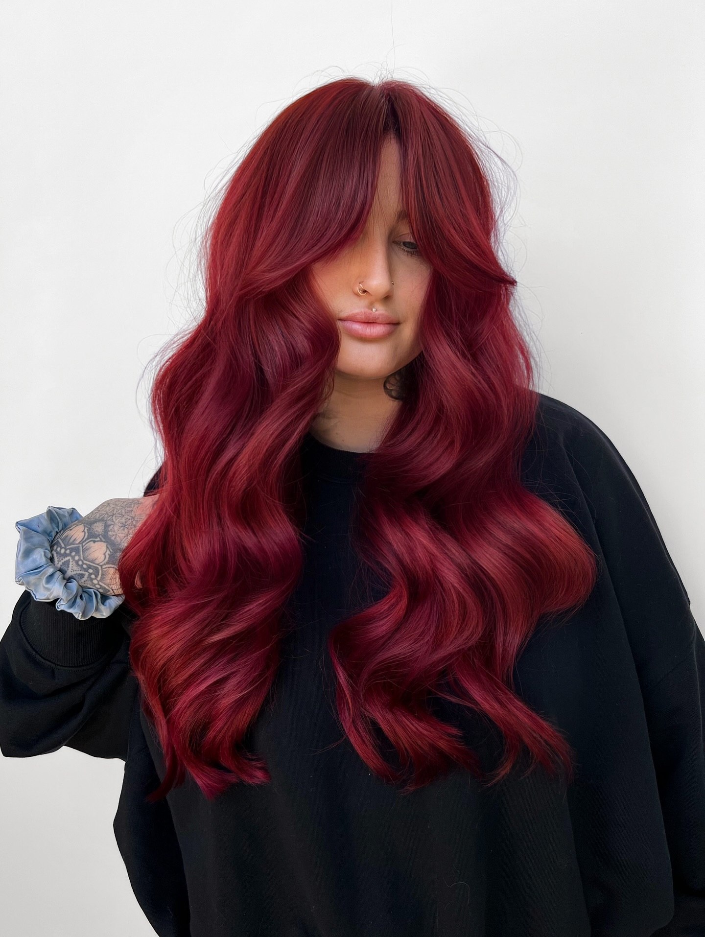 Vibrant Cherry Red Waves With Face Framing
