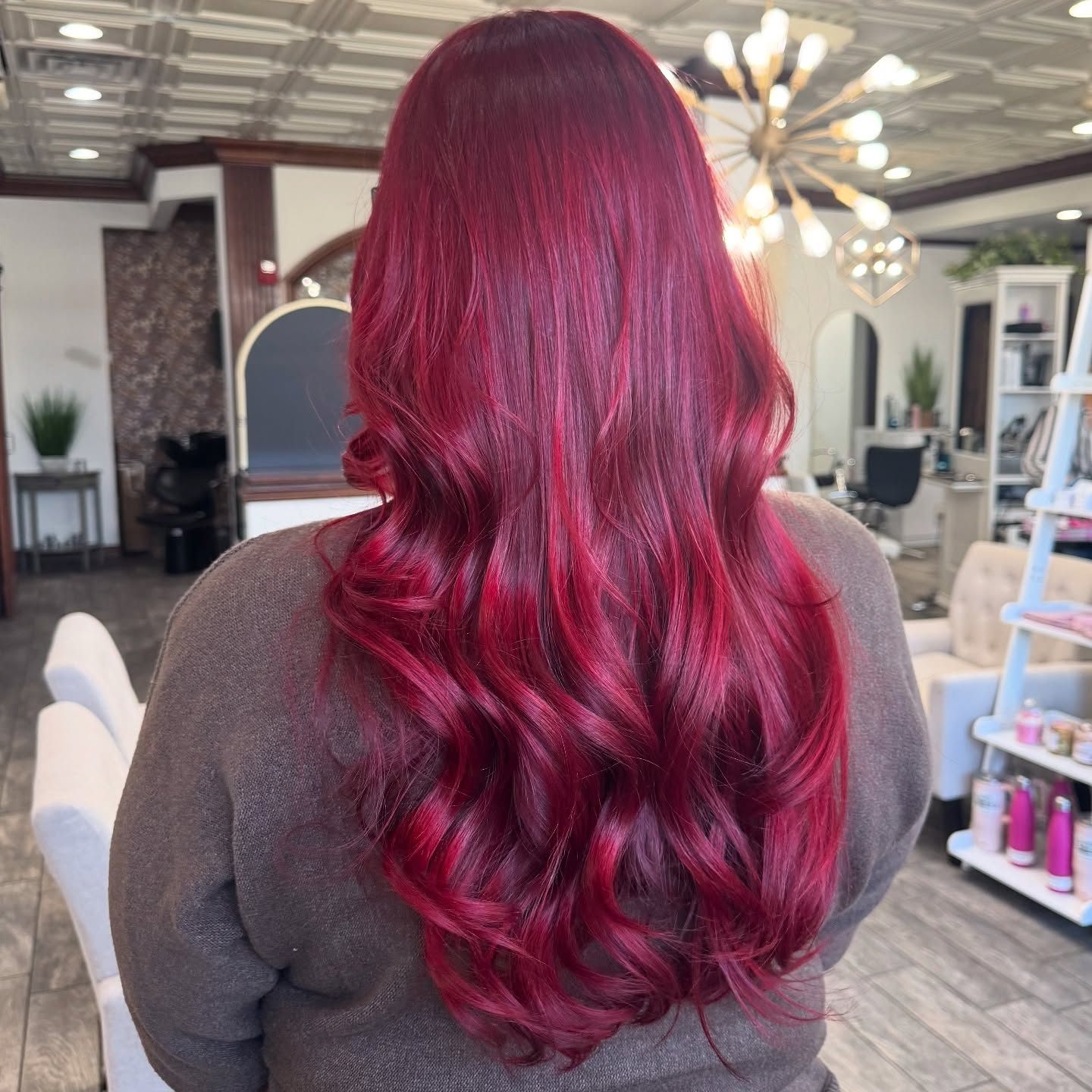 Crimson Red Waves With Subtle Pink Highlights