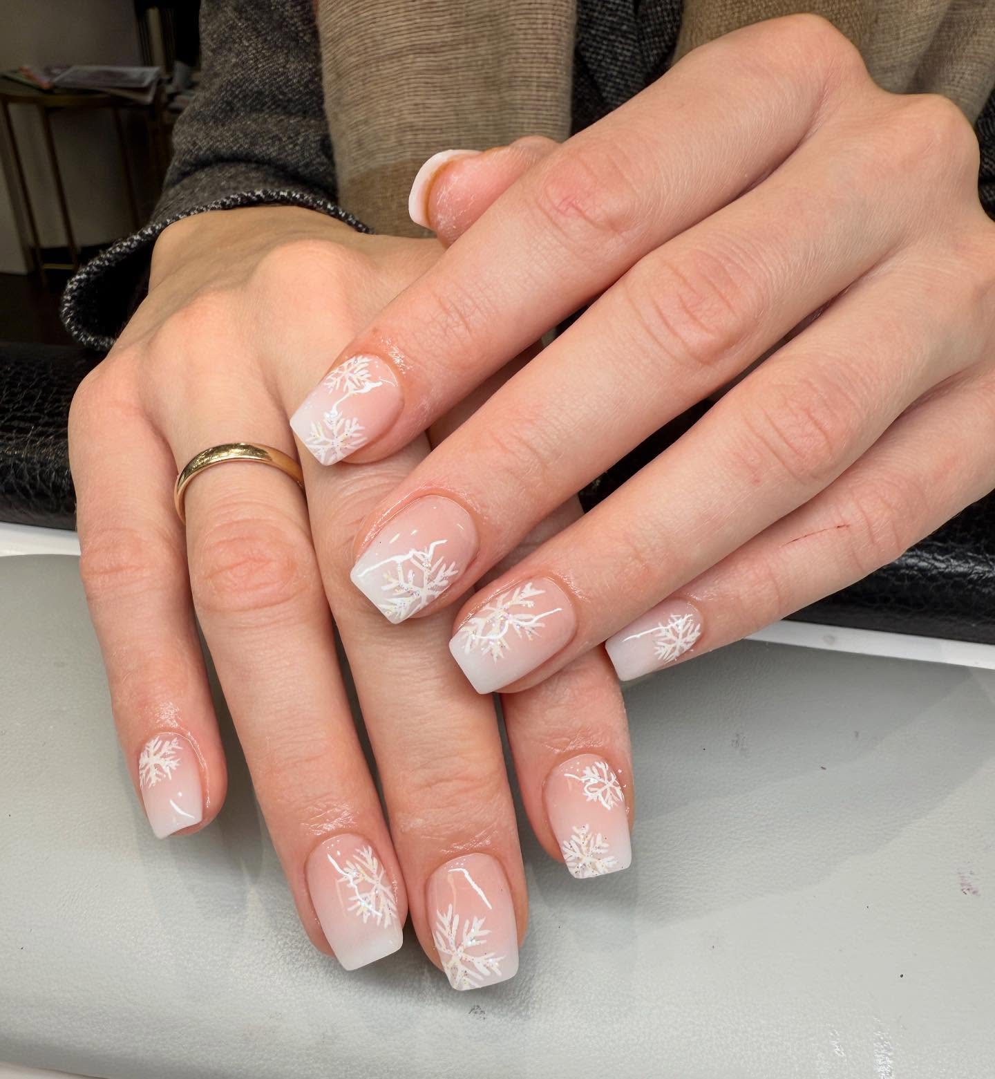 Frosted Snowflake French Ombre Nails