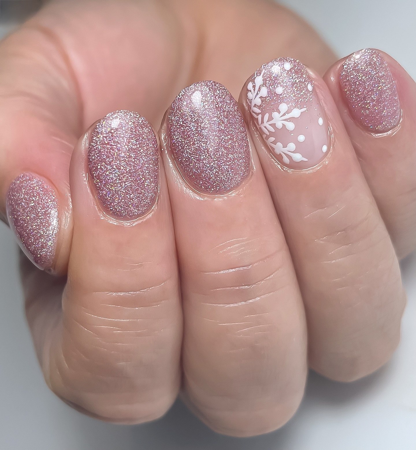 Sparkling Rose Gold Snowflake French Tips