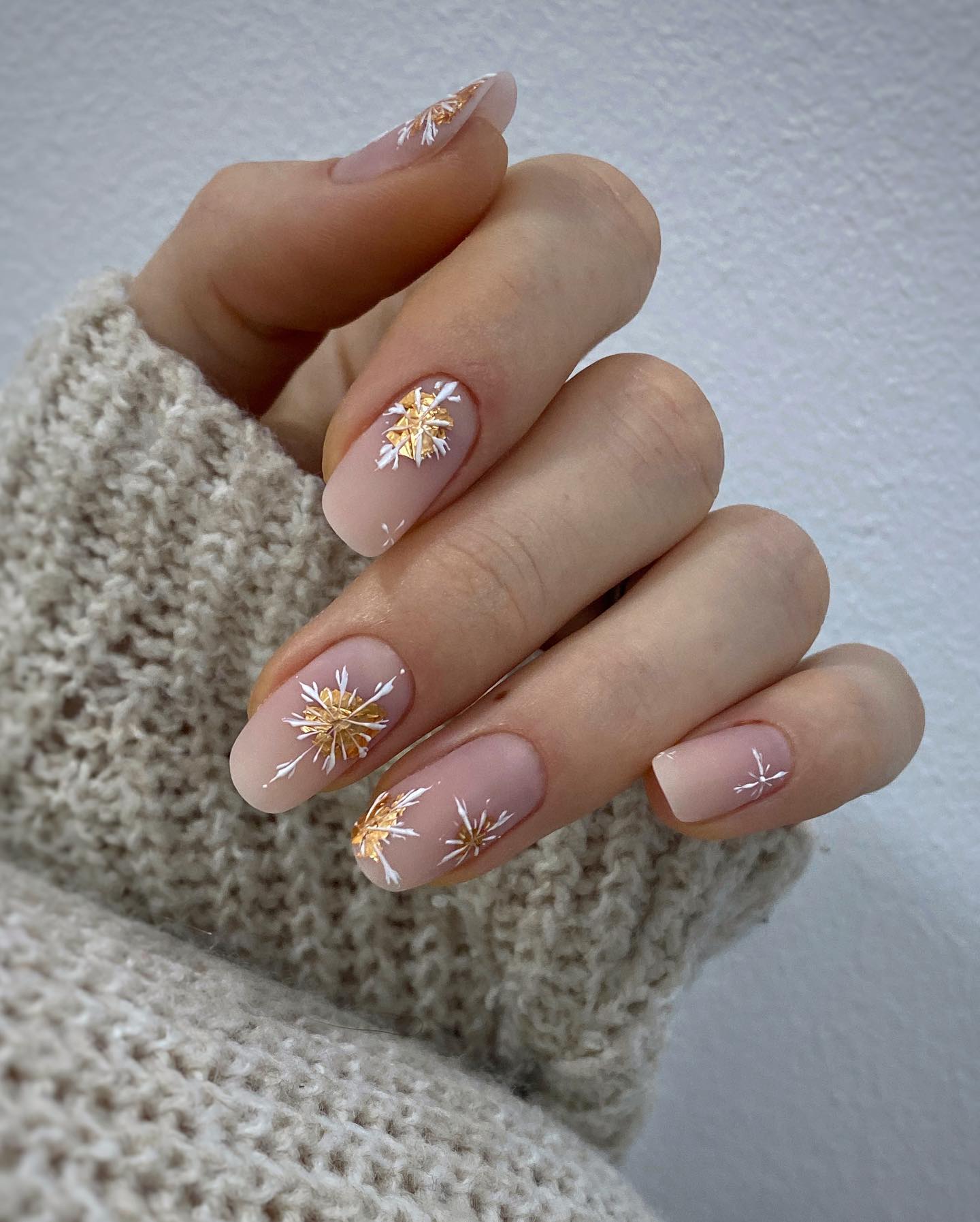 Matte Nude Snowflake Accent Nails
