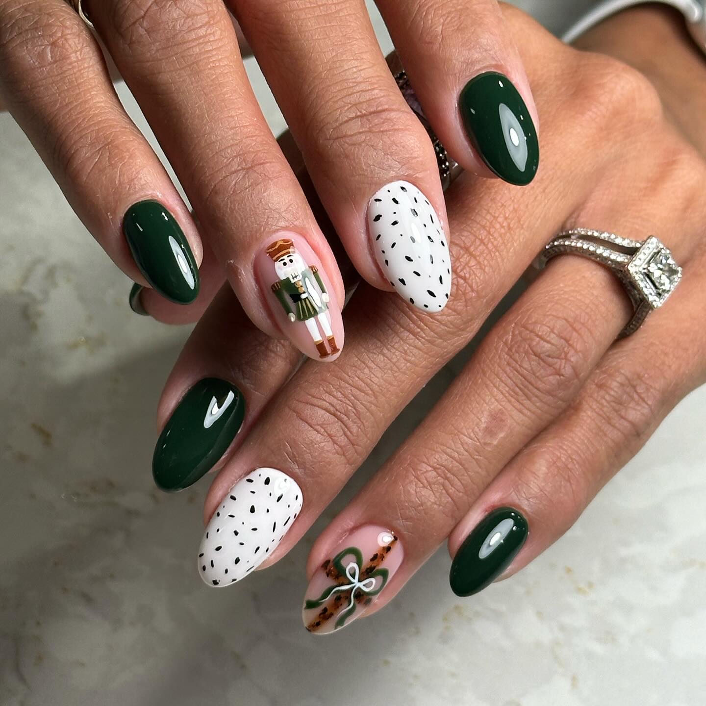 Nutcracker and Bow Christmas Almond Nails