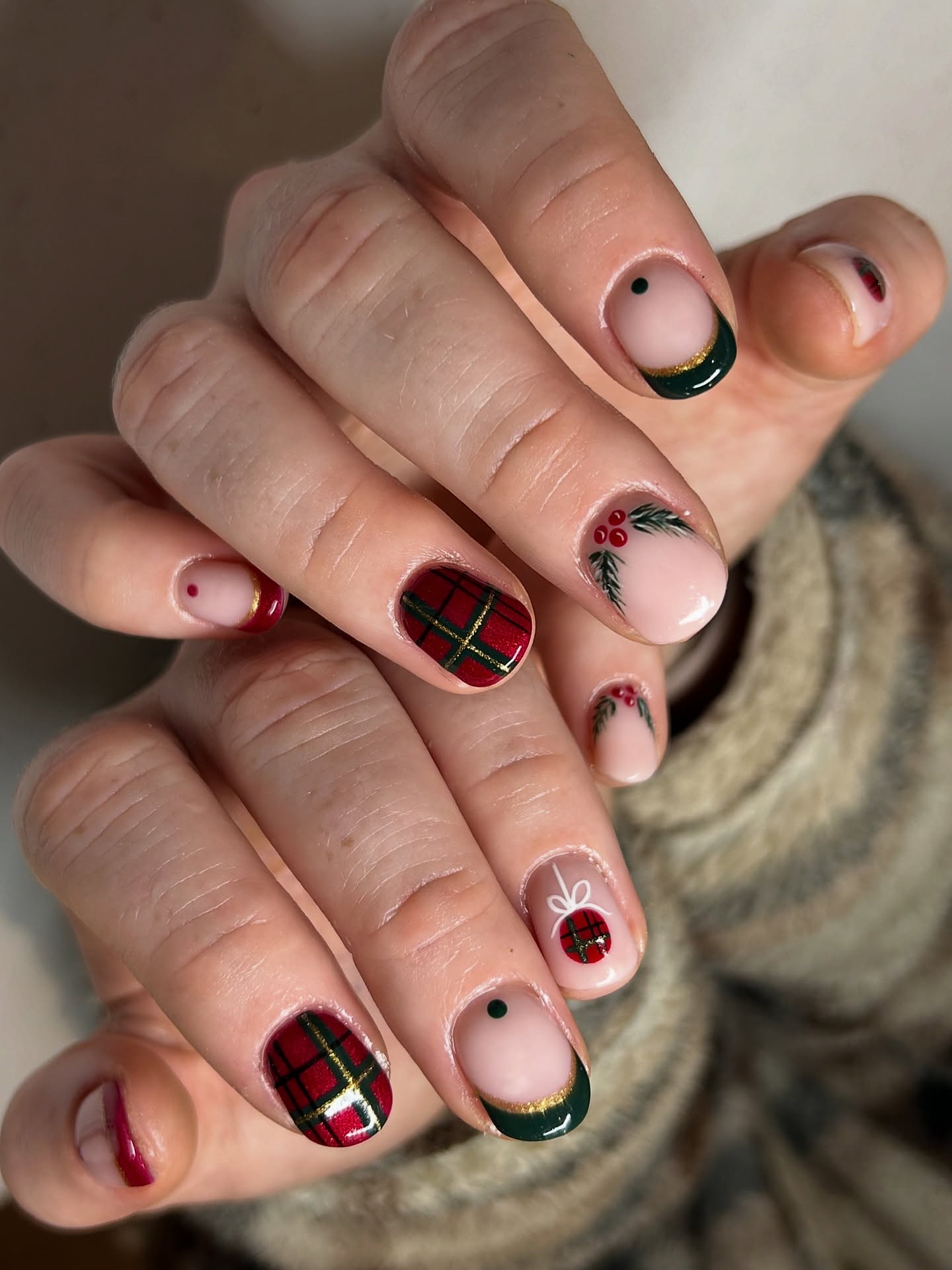 Classic Plaid French Tip Christmas Nails
