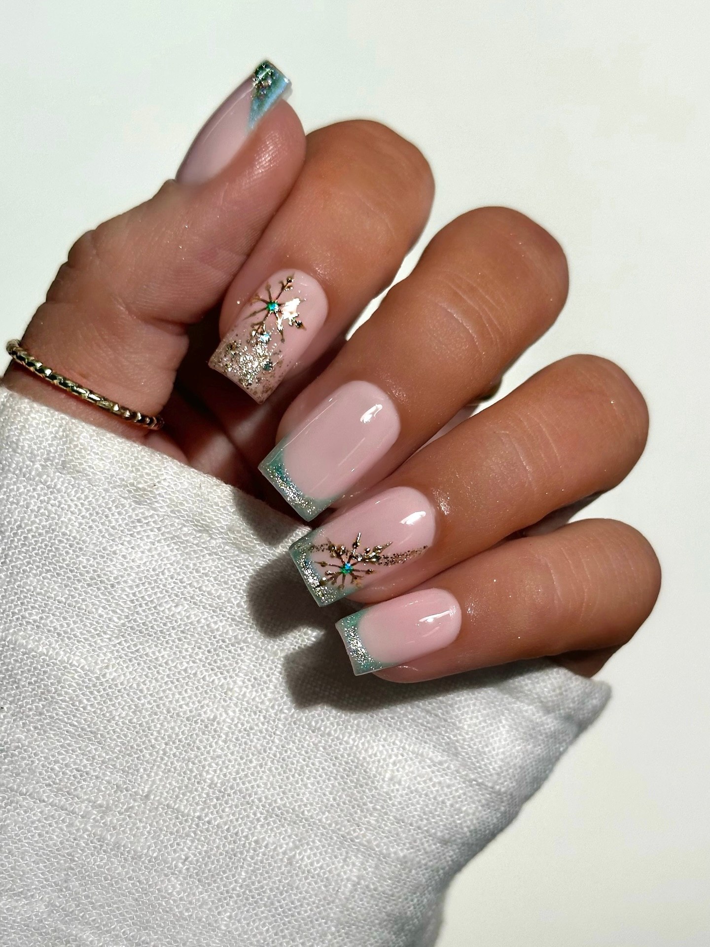 Winter Snowflake French Tip Almond Nails