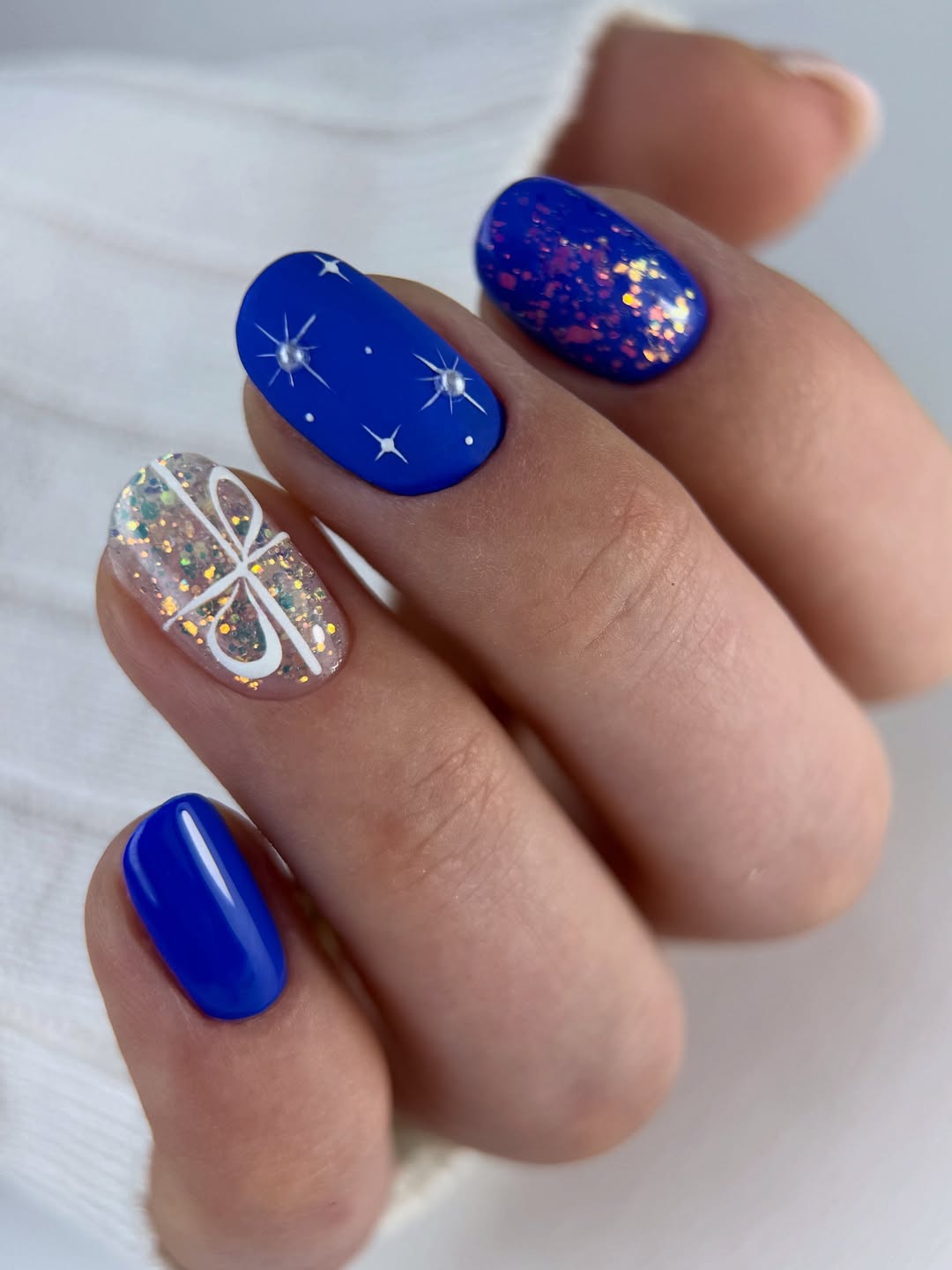 Electric Blue Starry Night Matte & Glossy Nails