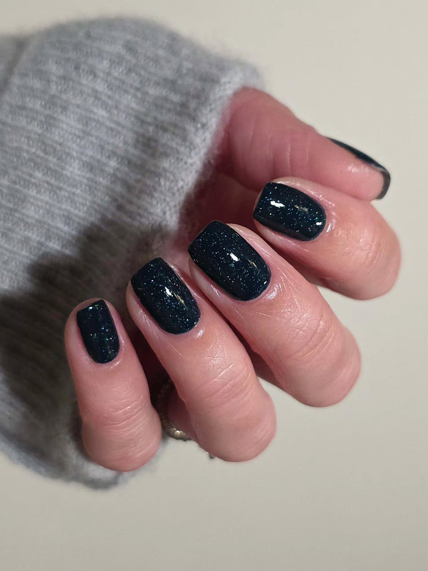 Deep Teal Sparkle Glitter Almond Nails