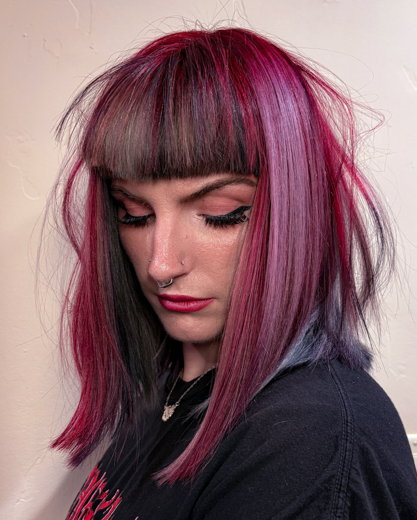 Crimson Violet Cherry Bomb Bob With Bangs