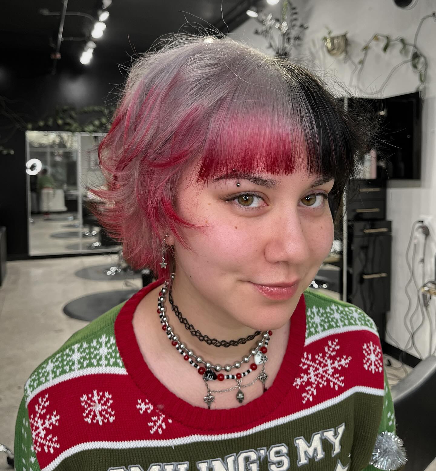 Bold Split Dye With Cherry Red & Silver Blonde