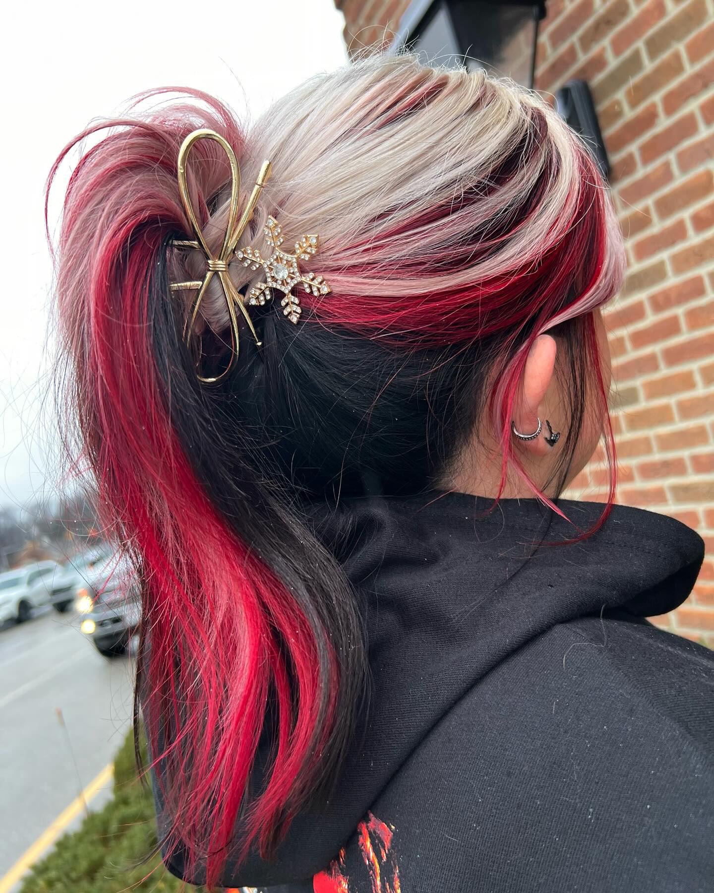 Bold Red and Blonde Streak Ponytail