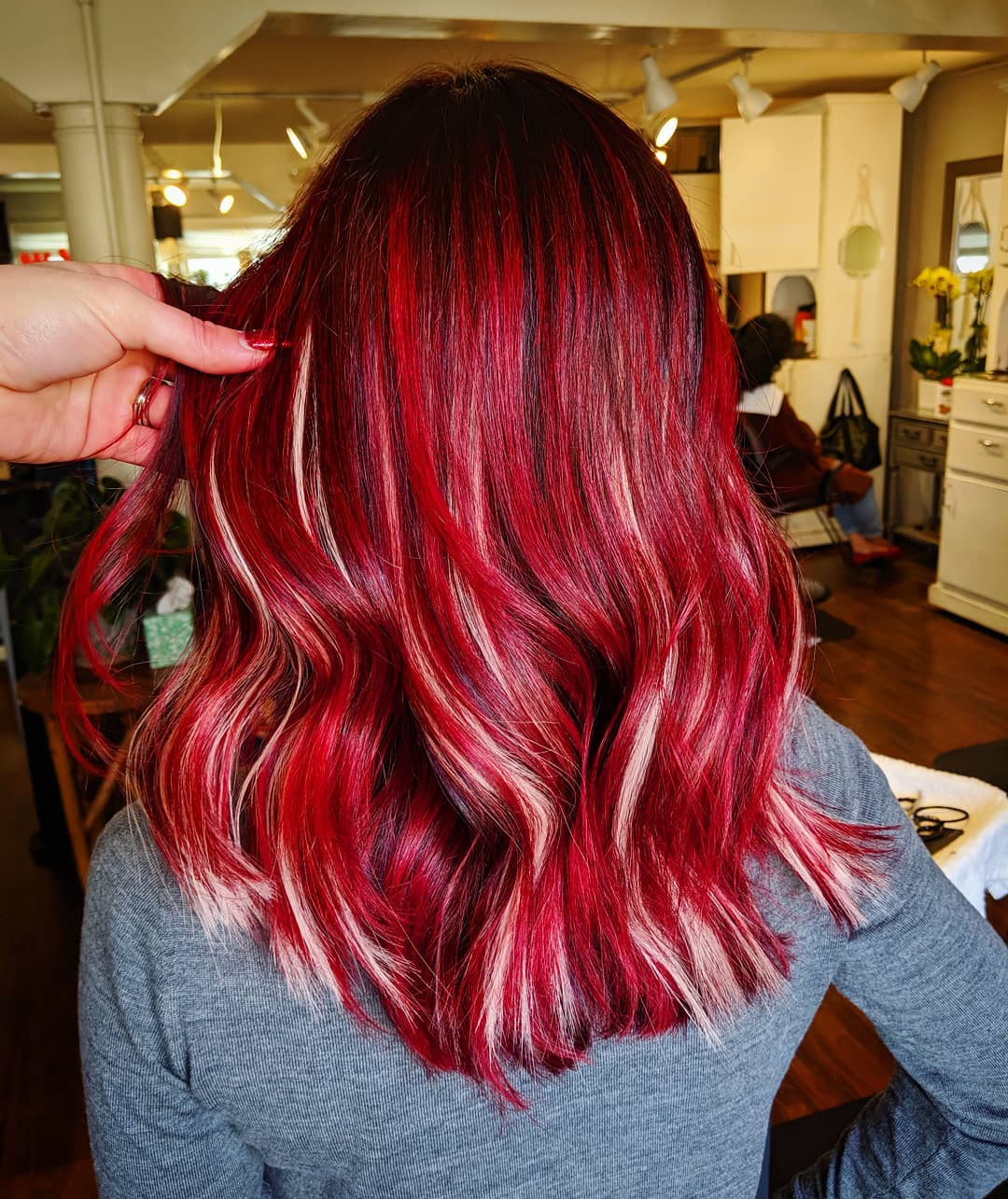 Vivid Cherry Bomb Red With Platinum Streaks