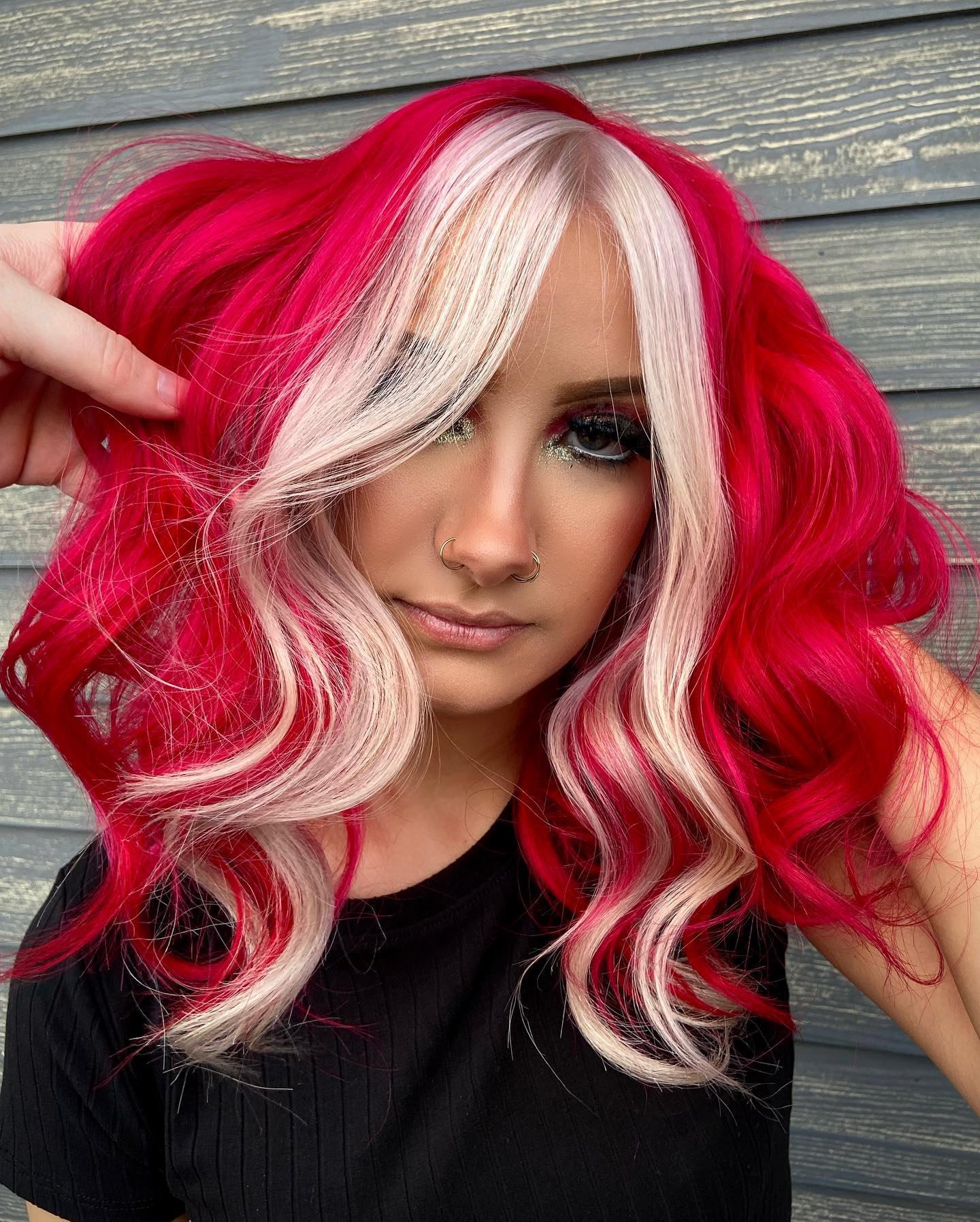 Hot Pink And Platinum Blonde Chunky Highlights
