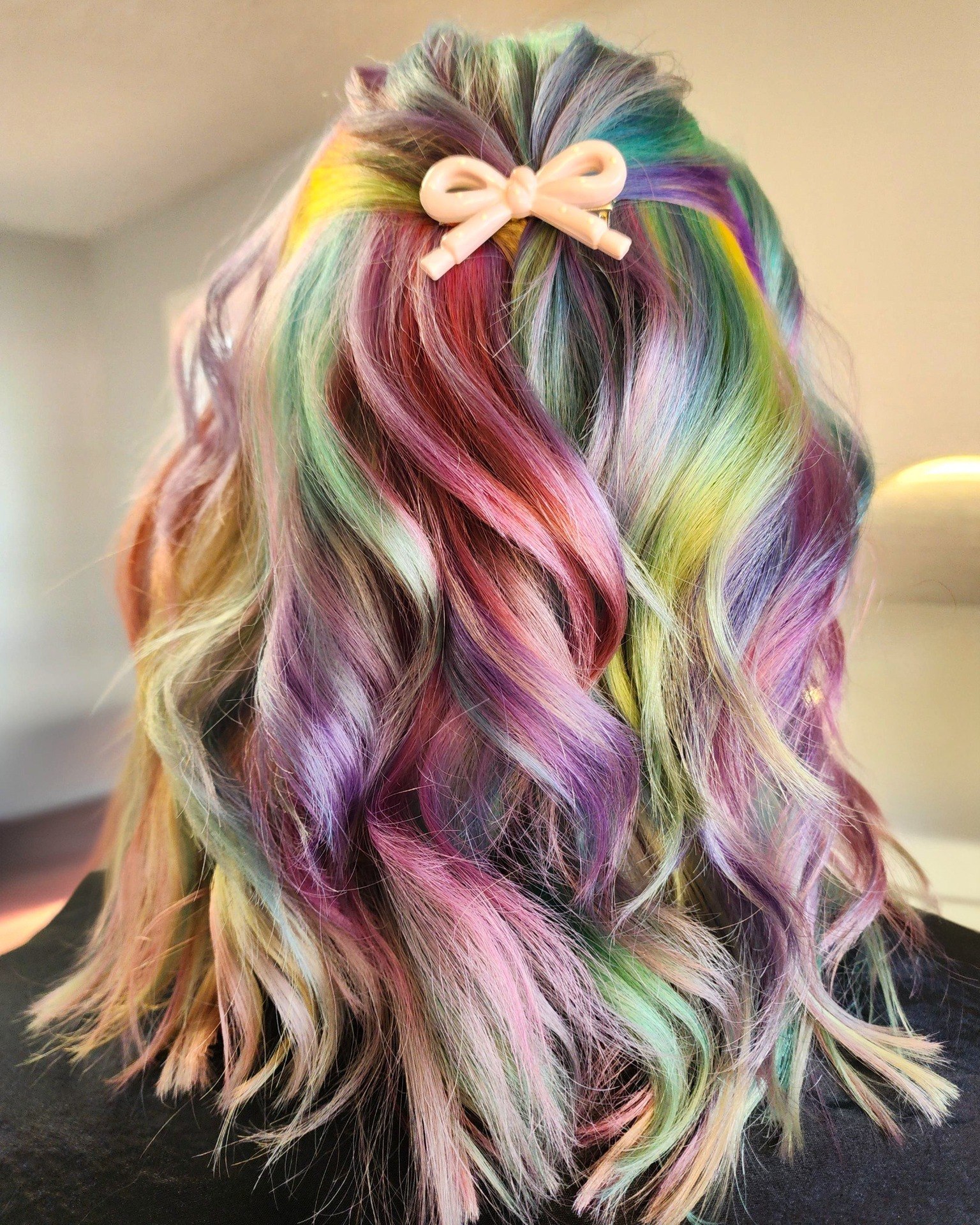 Whimsical Rainbow Waves With Bow Clip