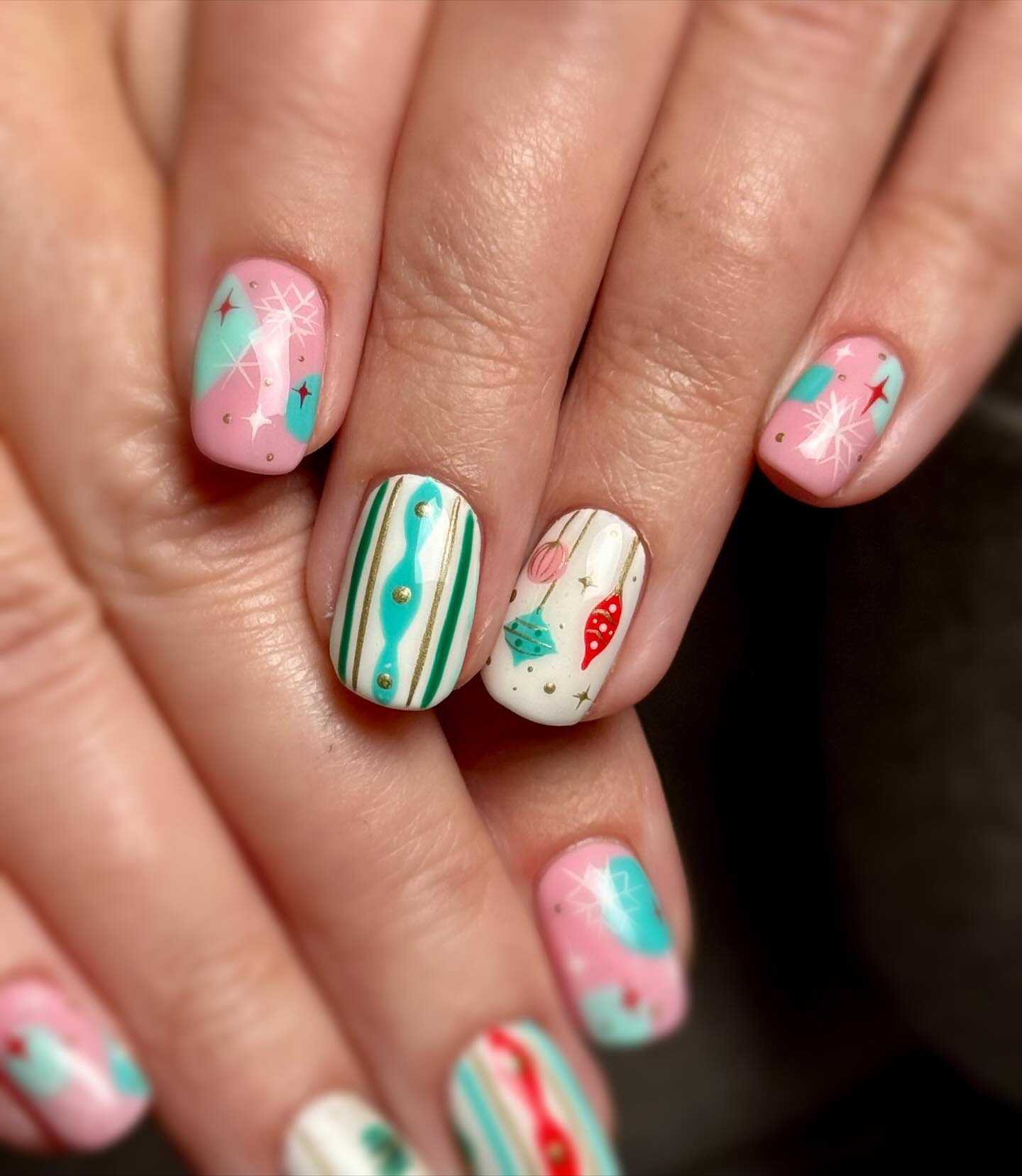 Retro Christmas Ornament French Tips