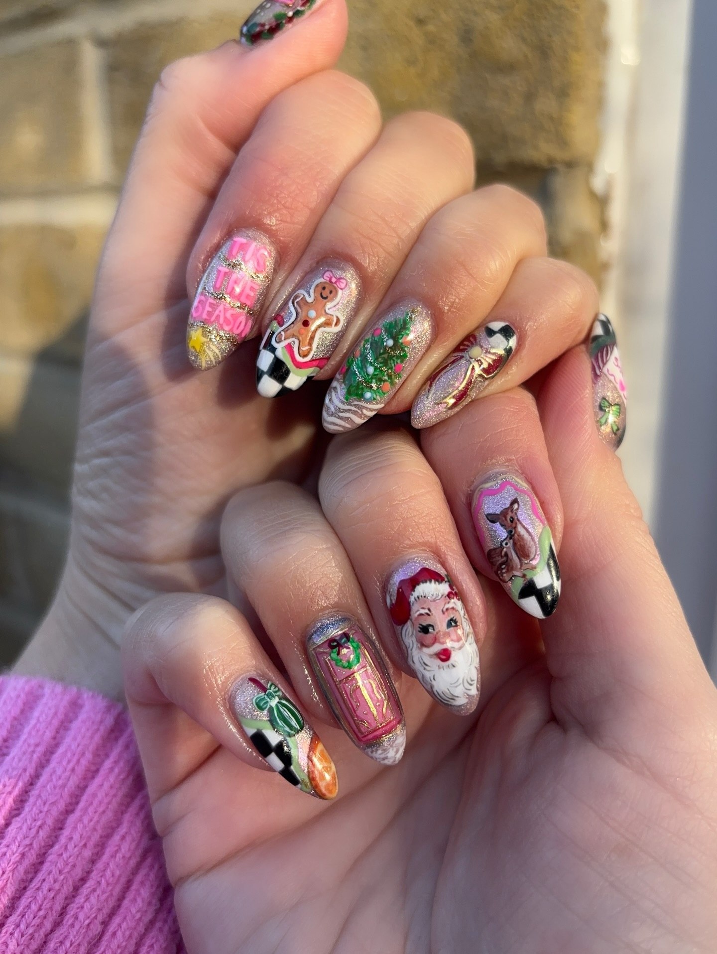Whimsical Vintage Christmas Character Art Nails