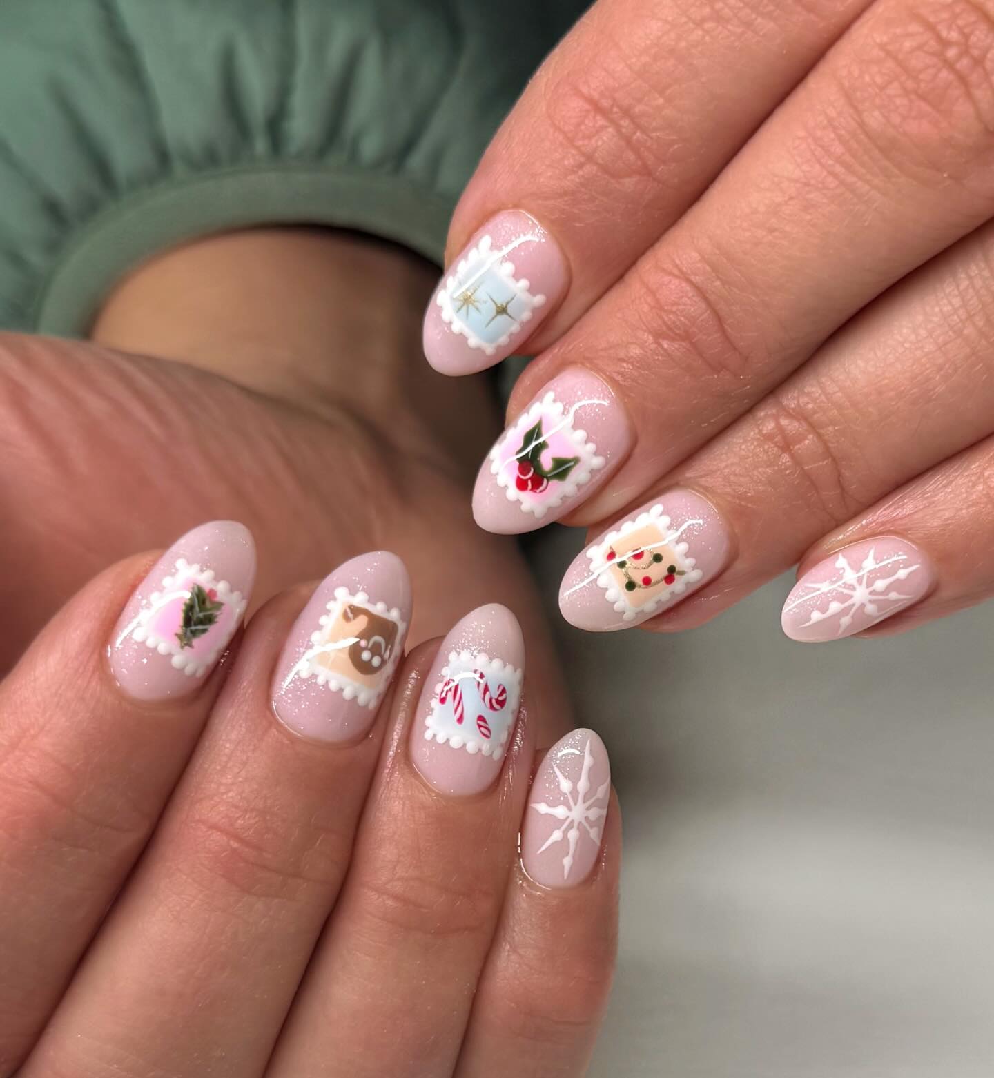 Vintage Christmas Stamp Oval Nails