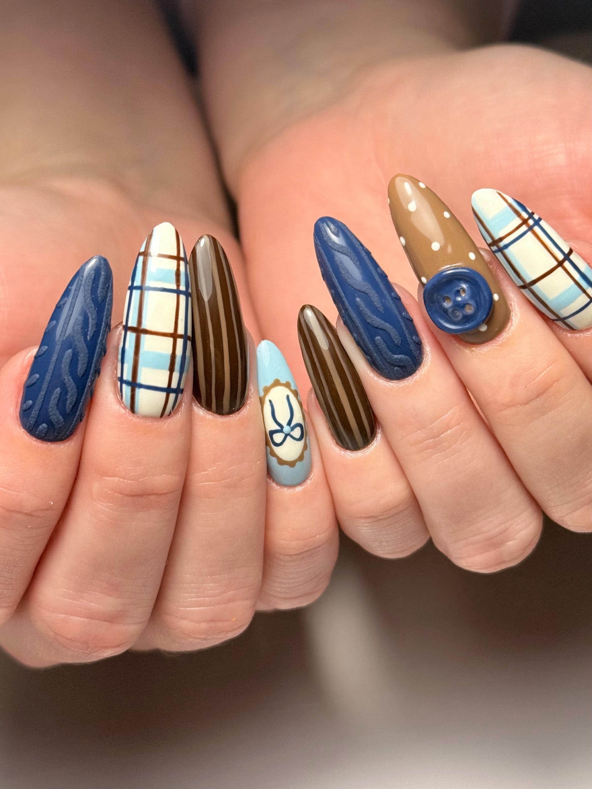 Cozy Cable Knit Plaid Sweater Nails