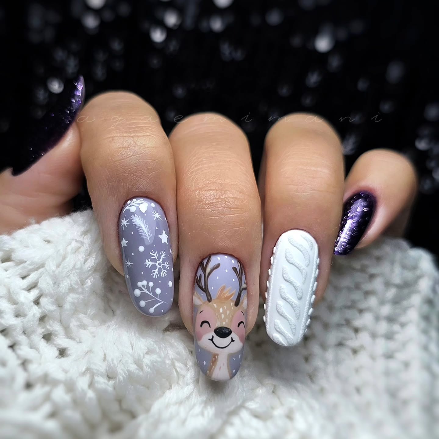 Cozy Reindeer Sweater Nail Art