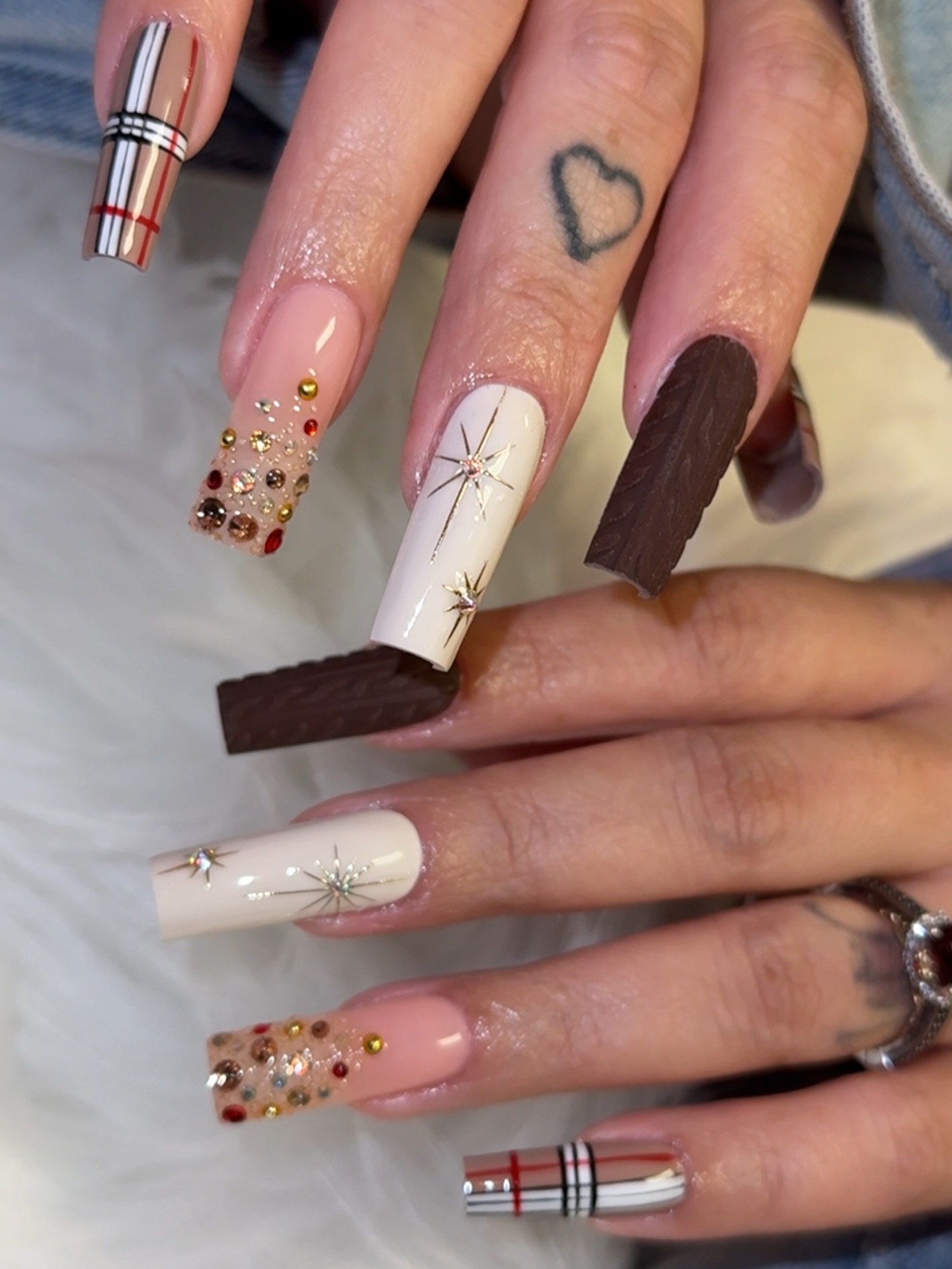 Brown Sweater Burberry Plaid French Tips