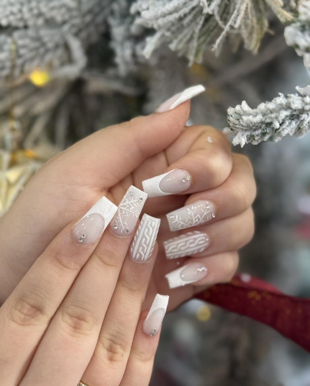 Cozy Cable Knit French Tip Nails