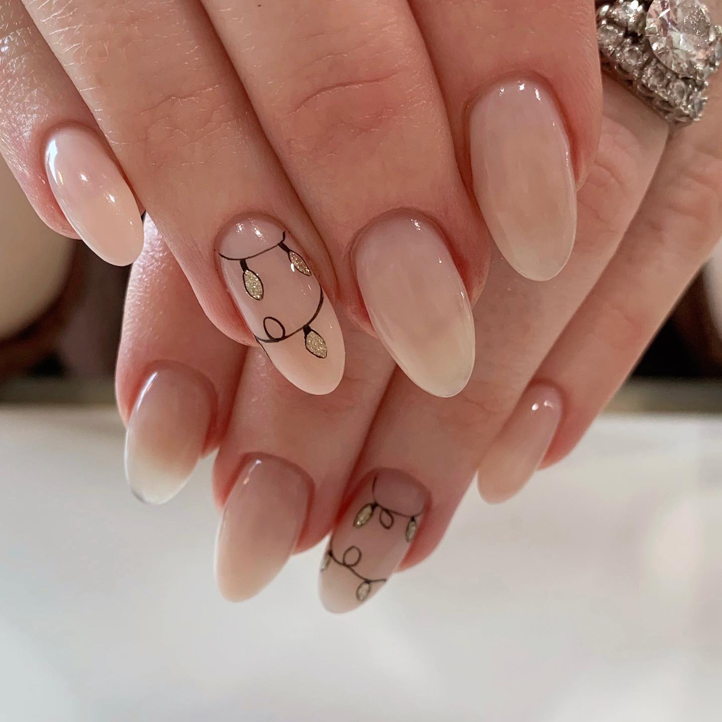 Neutral Christmas Lights Oval Nails