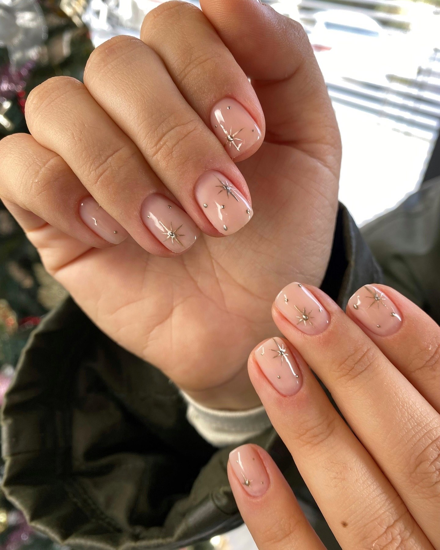 Celestial Nude Sparkle Short Oval Nails