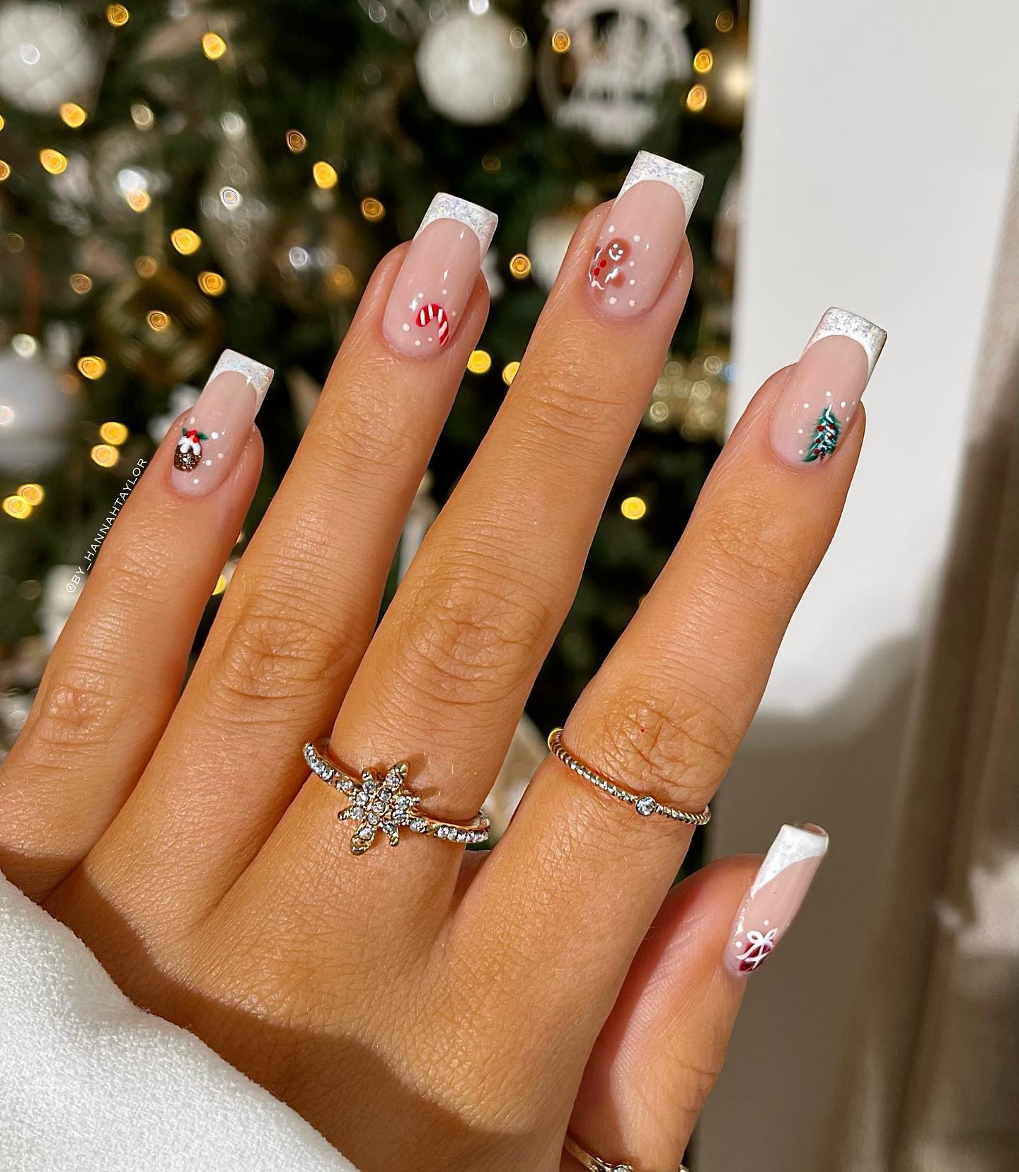 Festive French Tip Christmas Nail Art