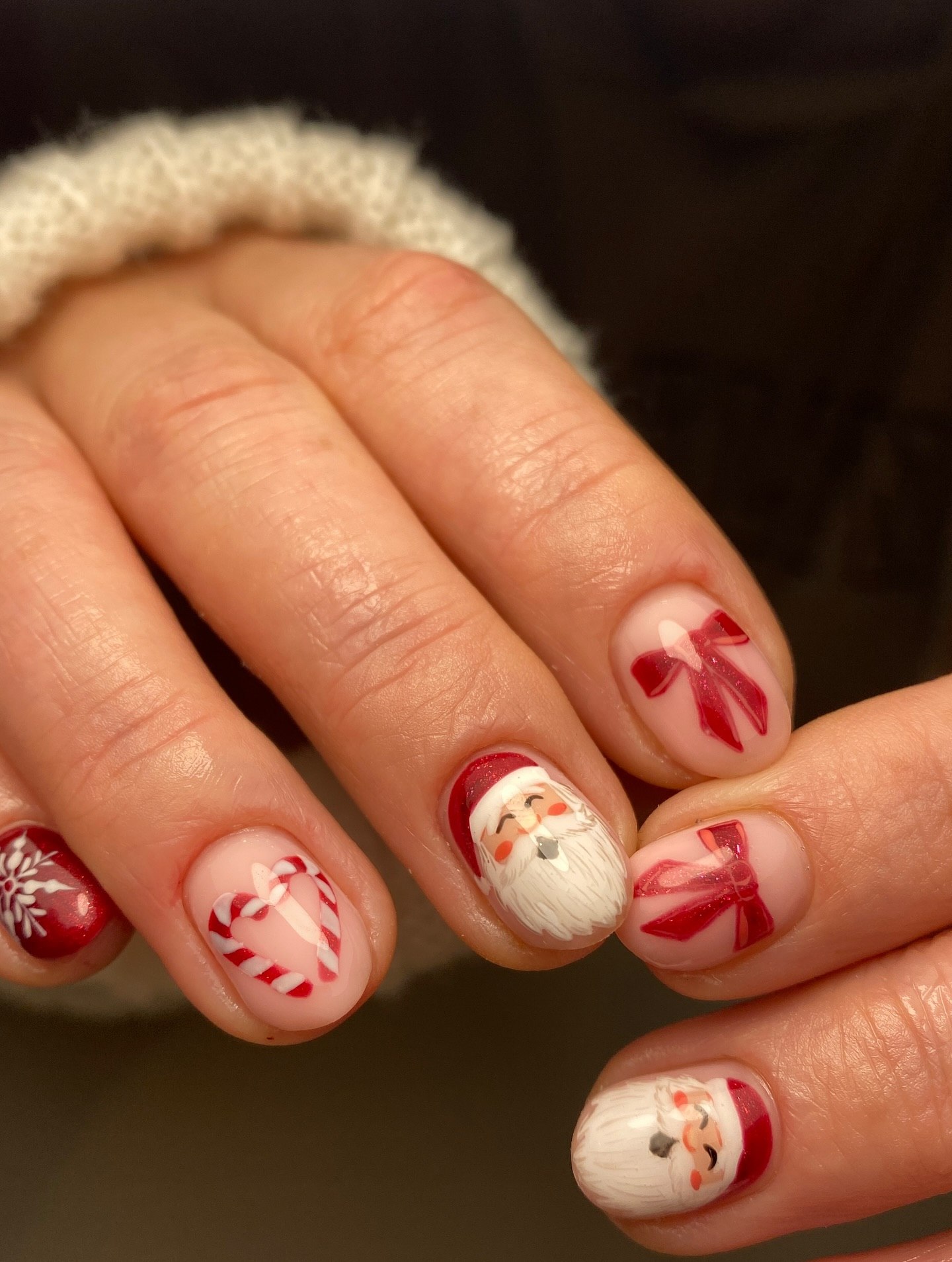 Festive Santa and Red Bow Christmas Nails