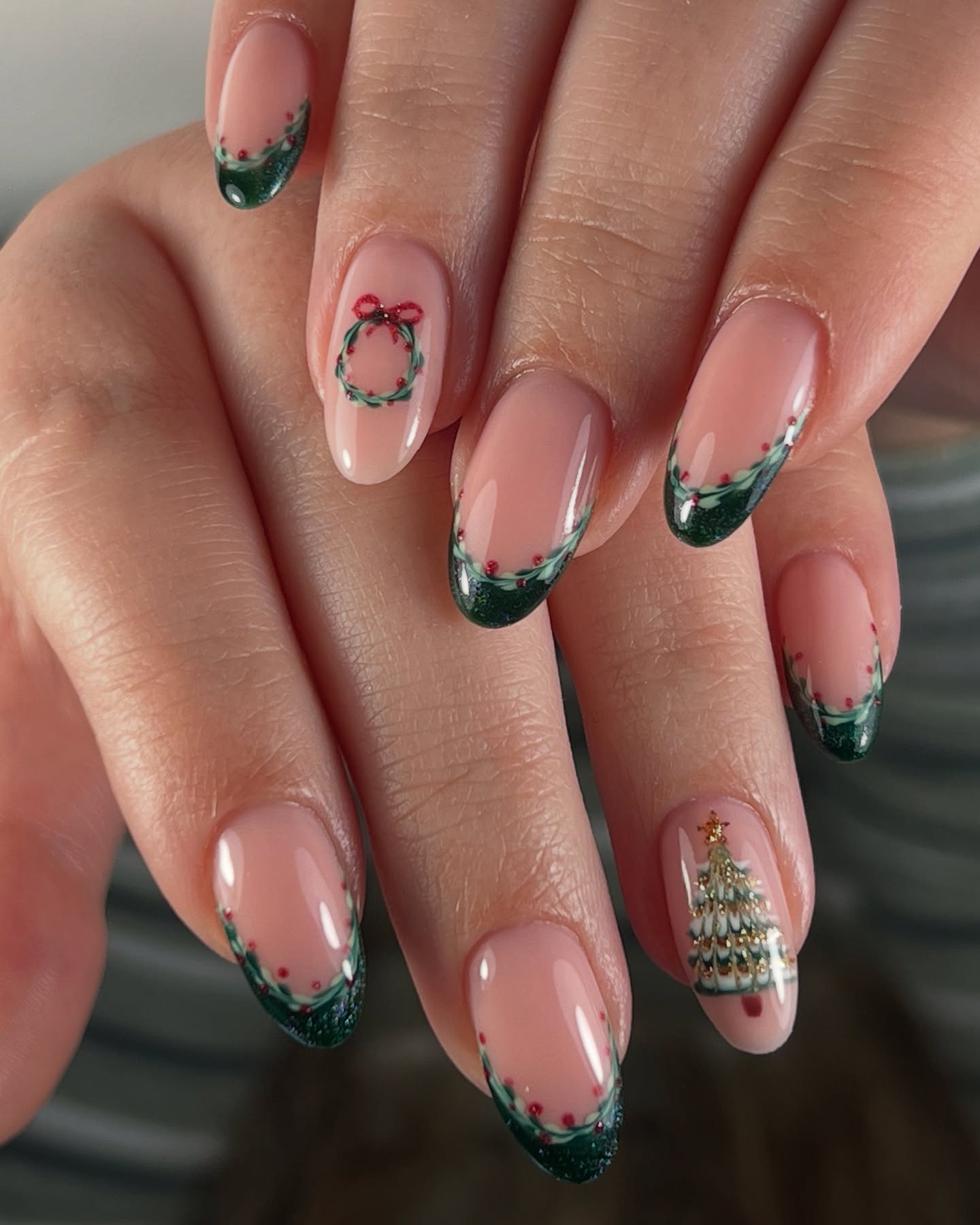 Festive Christmas French Tip Nail Art